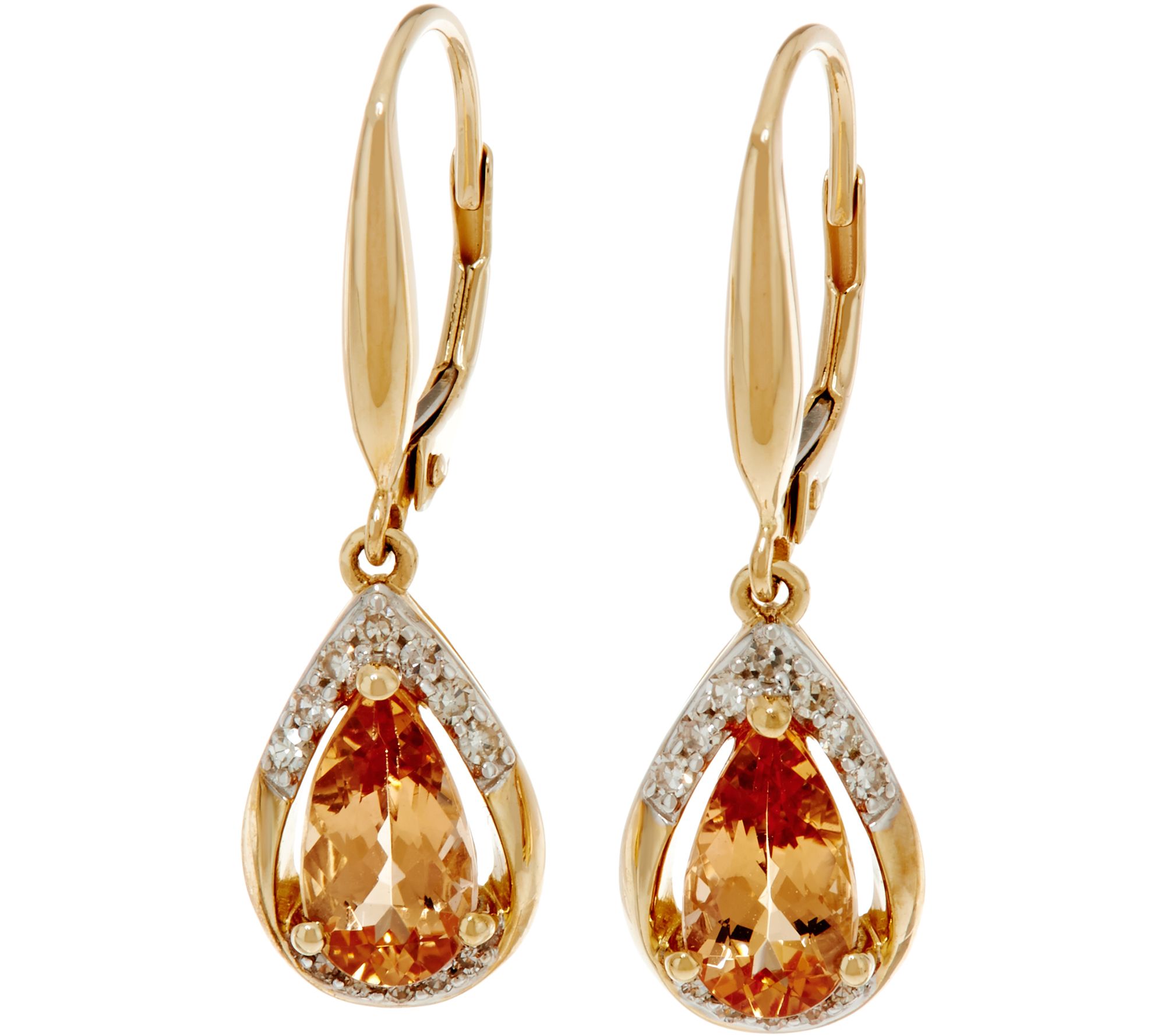 Pear Shaped Imperial Topaz & Diamond Drop Earrings 14K, 1.95 cttw —