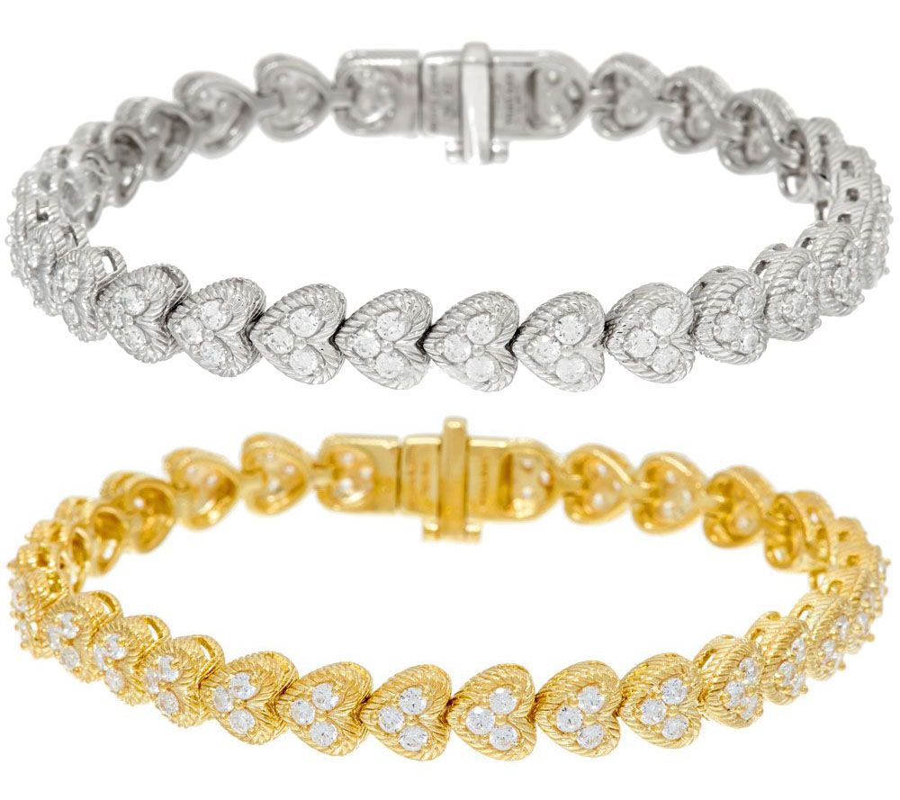 Judith Ripka Sterling or 14K Clad Diamonique Heart Bracelet —