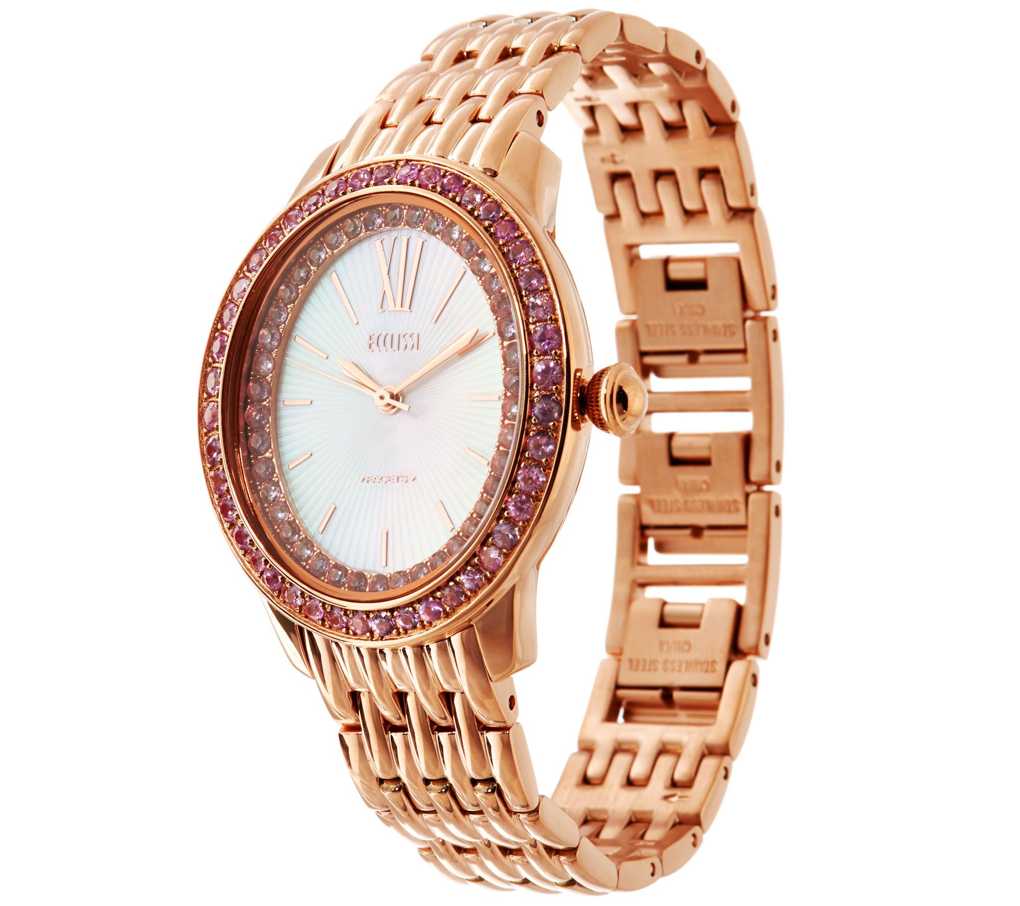 Ecclissi Facets Stainless Steel 2.00 cttw Colors of Sapphire Watch