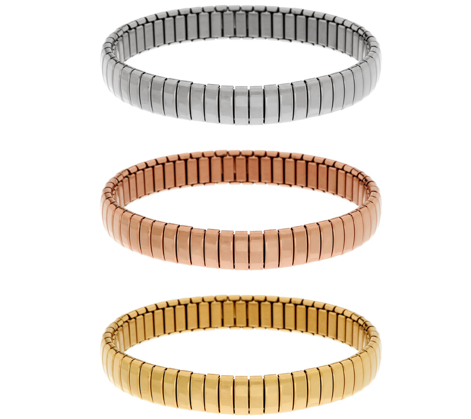 Stainless Steel Set of 3 Polished Stretch Bracelets Page 1 —