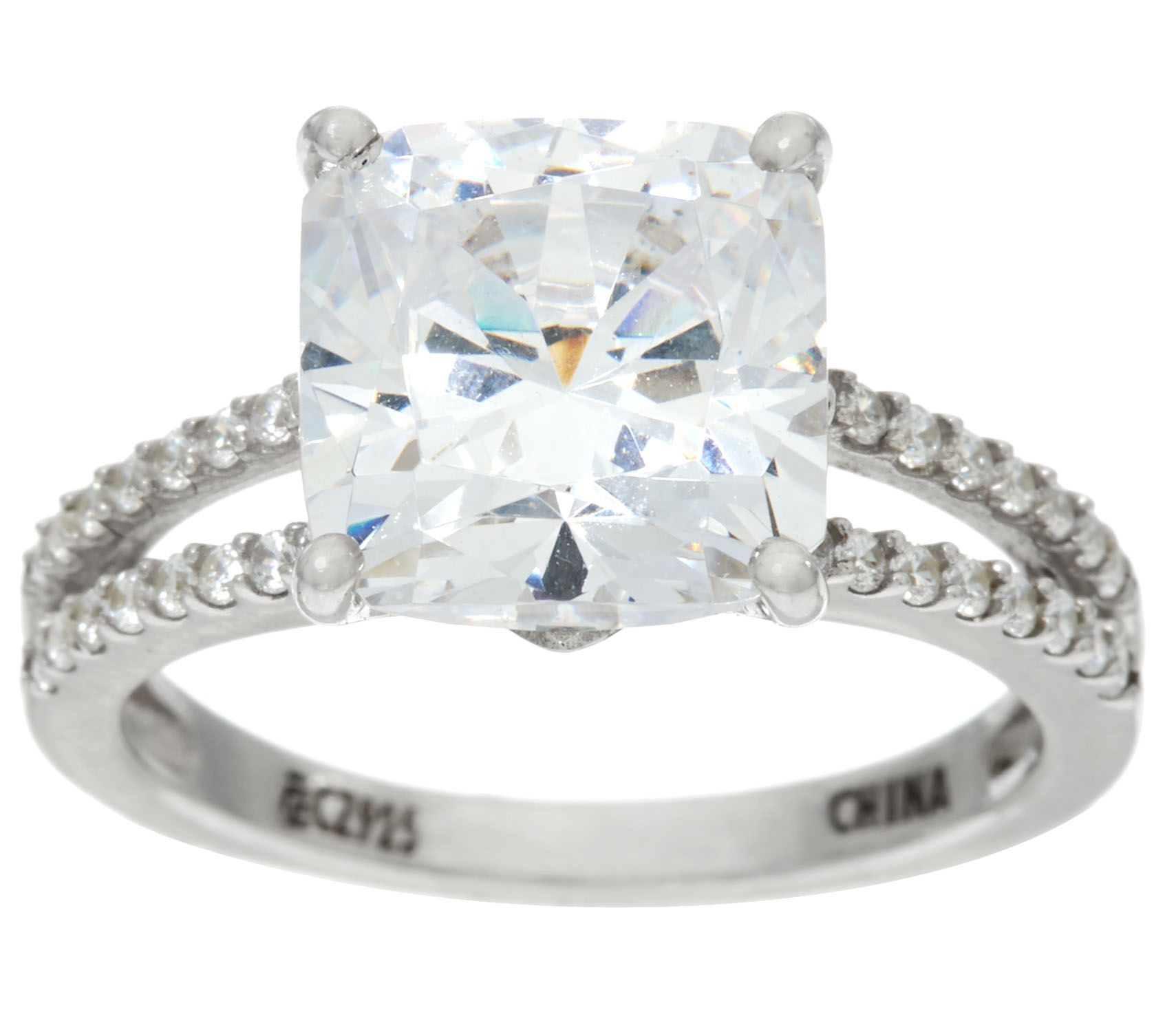 Diamonique 5ct Split Shank Solitaire Ring, Platinum Clad Page 1 —