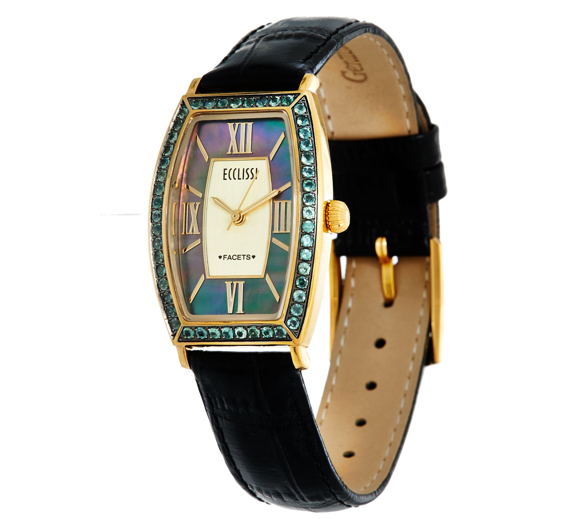 Ecclissi Facets Stainless Steel Alexandrite Leather Watch 0.75 cttw