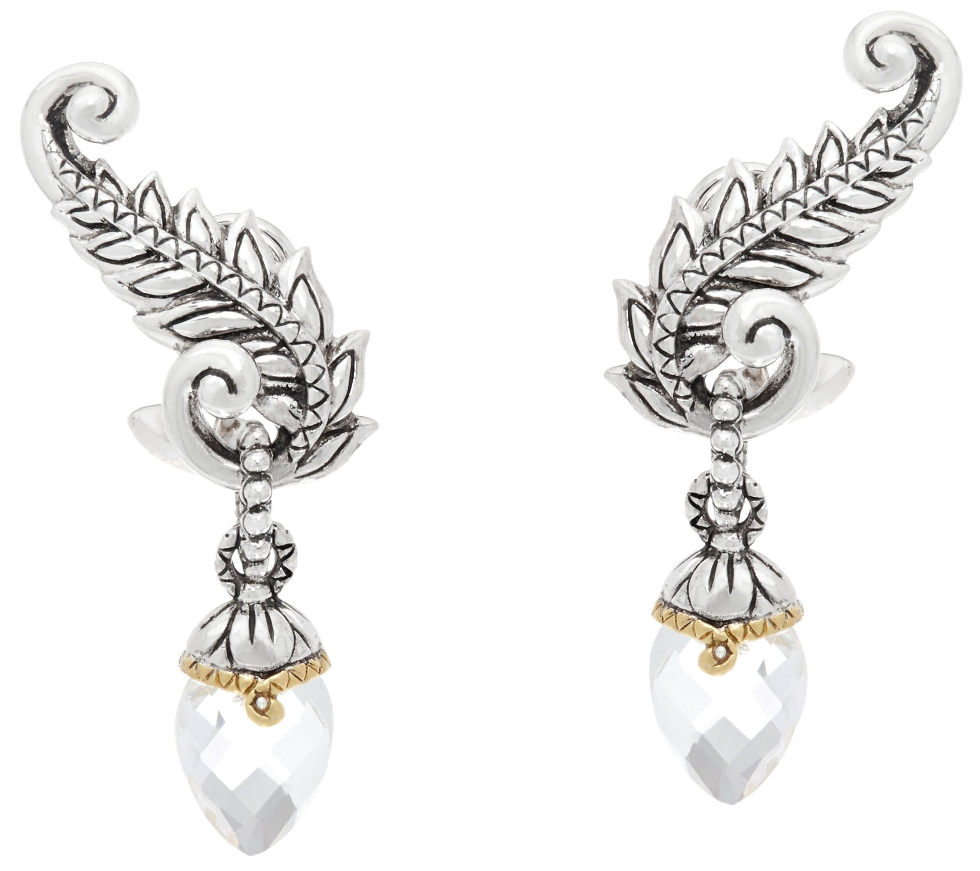 Barbara Bixby Sterling & 18K Feather Gemstone Drop Earrings Page 1