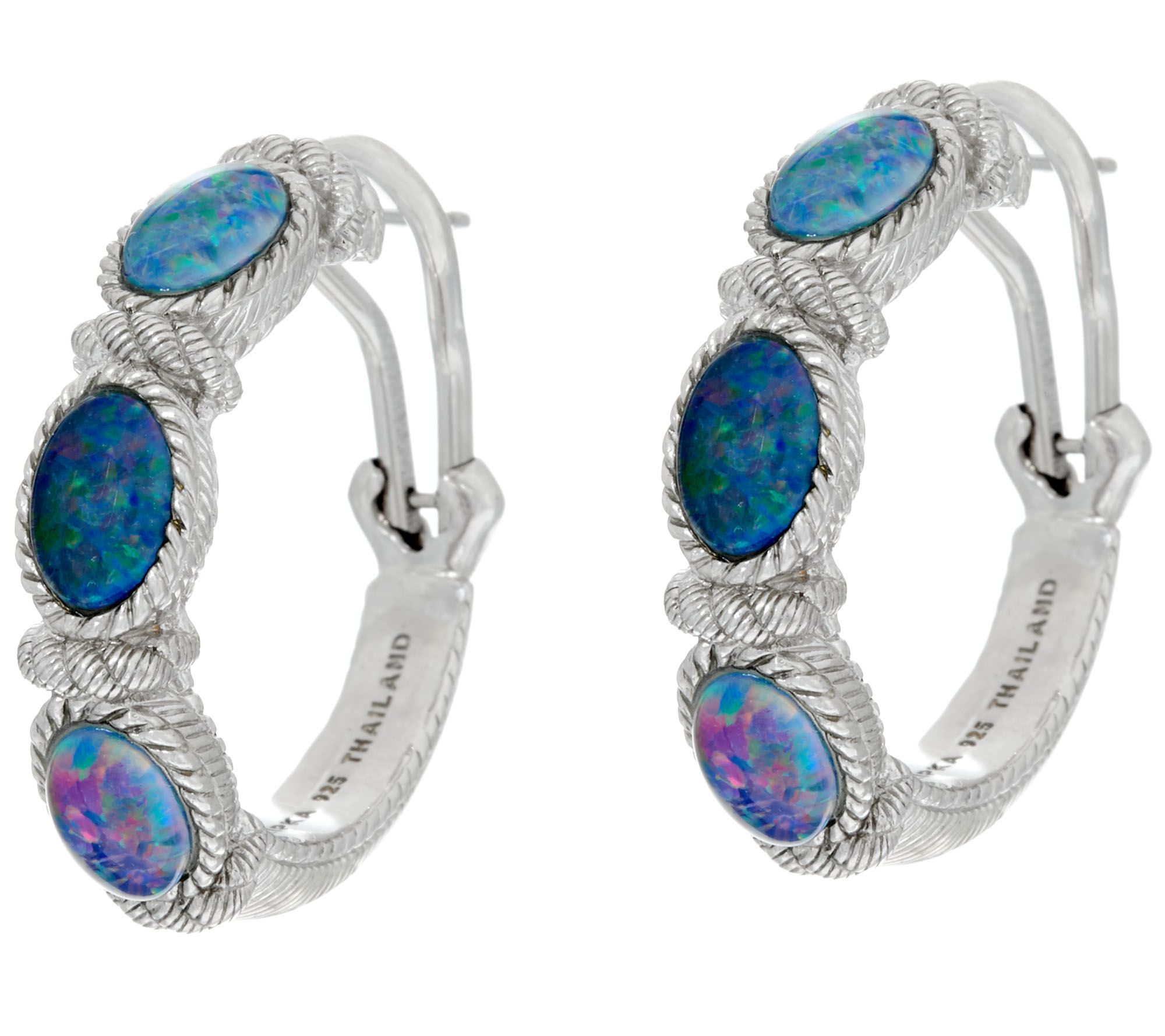 Judith Ripka Sterling Australian Opal Triplet Hoop Earrings Page 1
