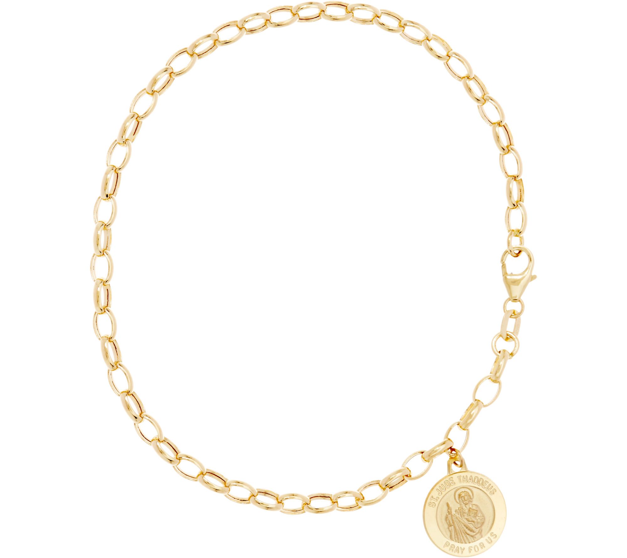 Vicenza Gold 8" Rolo Link Saint Charm Bracelet, 14K Gold, 3.1g —