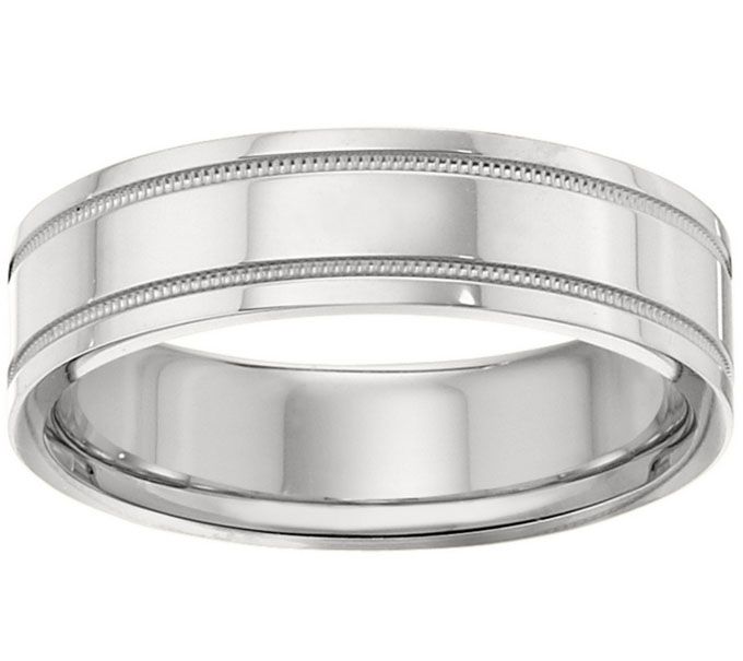 Men's 14K White Gold 6mm Double Milgrain Wedding Band —