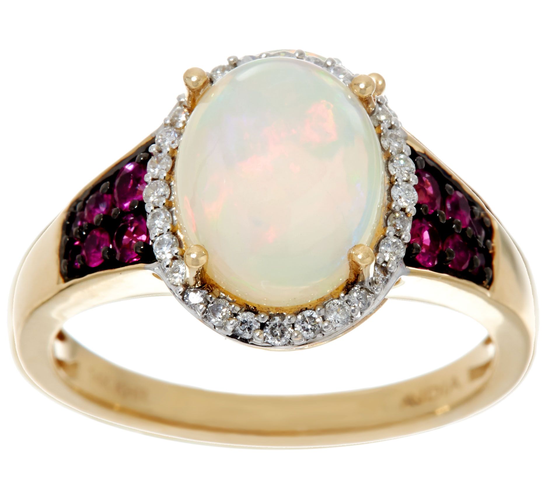 Ethiopian Opal and Precious Gemstone Ring 14K Gold 1.75 cttw Page 1