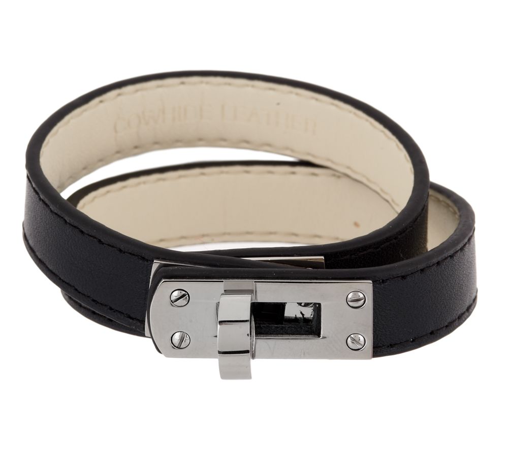 Stainless Steel Double Wrap Leather Fancy Clasp Bracelet Page 1 —