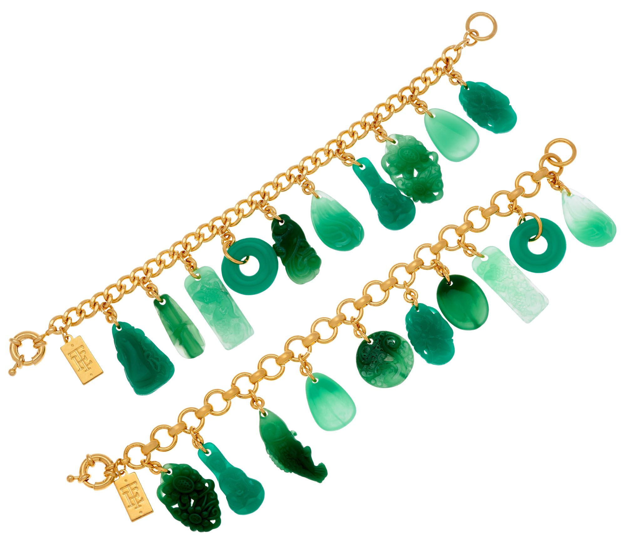 The Elizabeth Taylor Simulated Jade Set of 2 Charm Bracelets Page 1