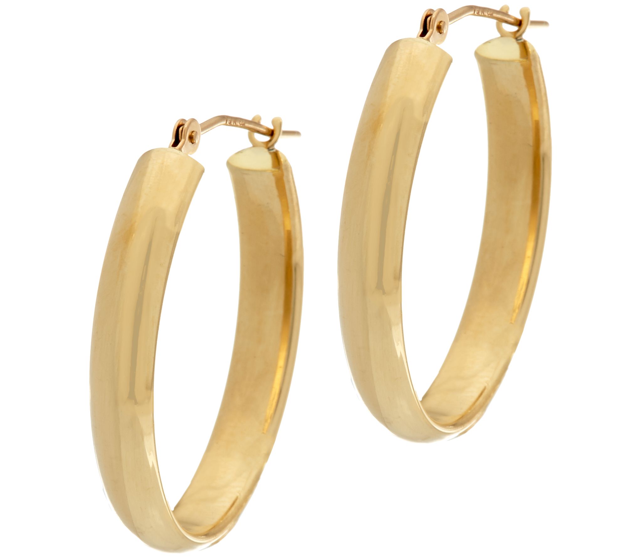18K Gold 7/8" Polished Oval Hoop Earrings Page 1 —