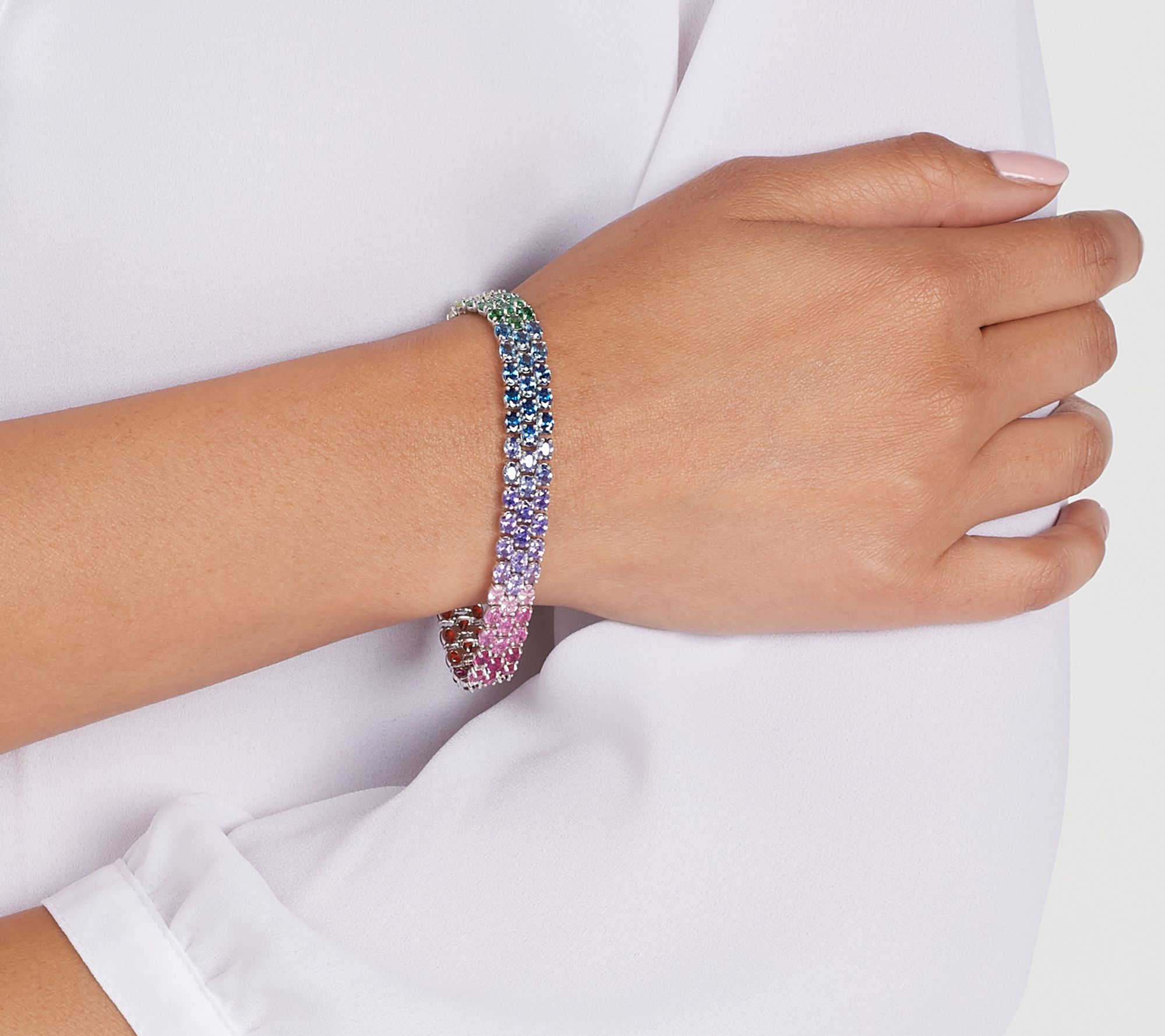 Diamonique Three Row Rainbow Tennis Bracelet Sterling Silver —