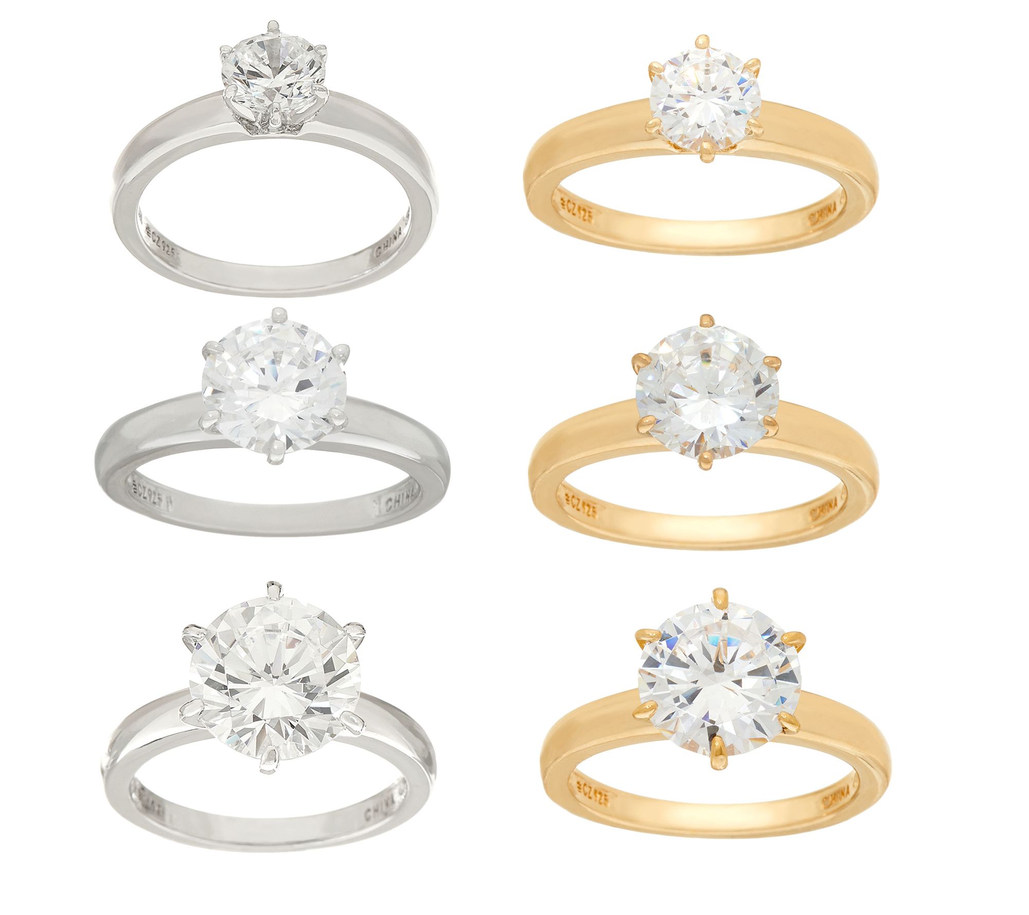 Diamonique Solitaire Ring, Platinum Clad or 14K Yellow Gold Clad