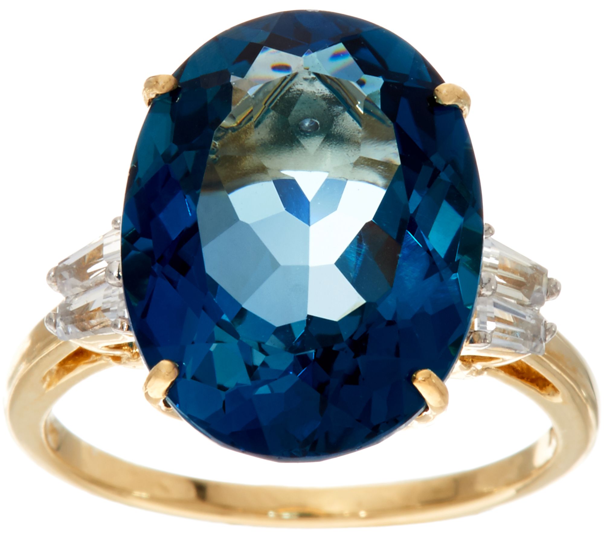 London Blue Topaz & Baguette Sapphire Ring, 14K, 10.55 ct Page 1