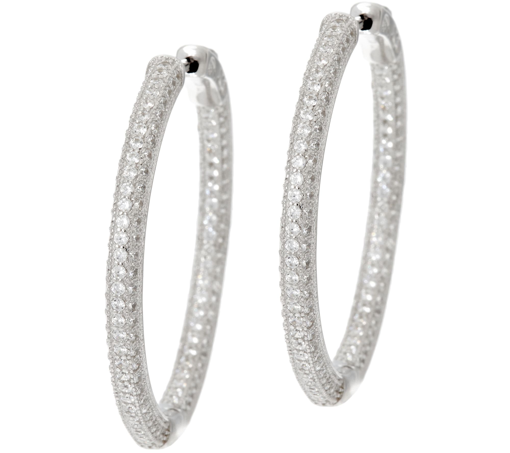Diamonique 11/4" Pave' Hoop Earrings, Sterling or 18K Plated Page 1