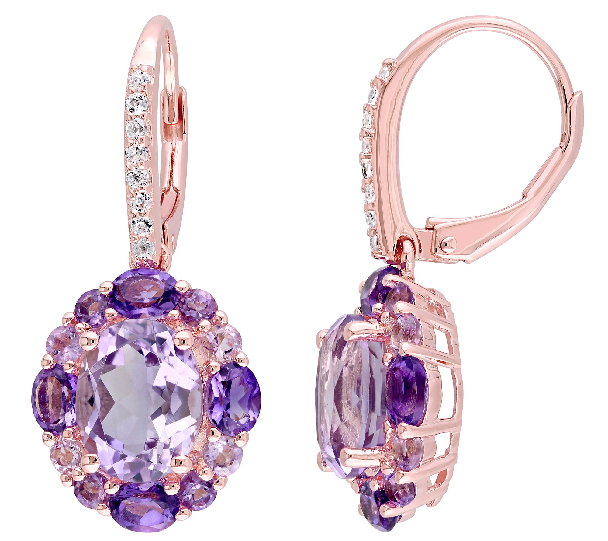 Sterling 5.45 cttw Amethyst & Rose de France Earrings
