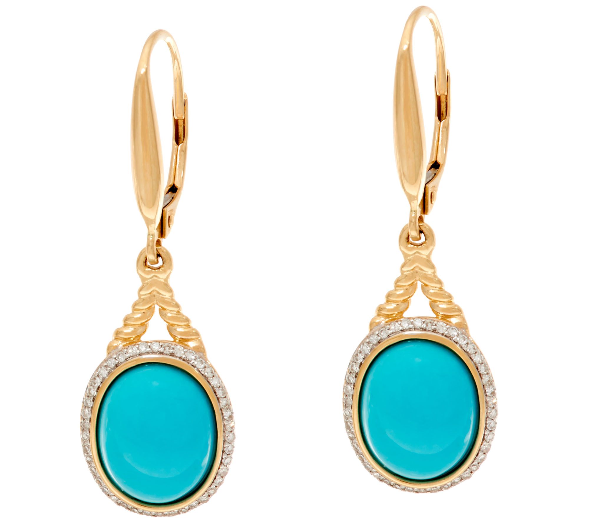 Sleeping Beauty Turquoise Rope Design Leverback Earrings, 14K Page 1