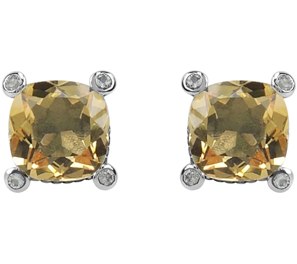 Cushion Cut Gemstone Stud Earrings, Sterling