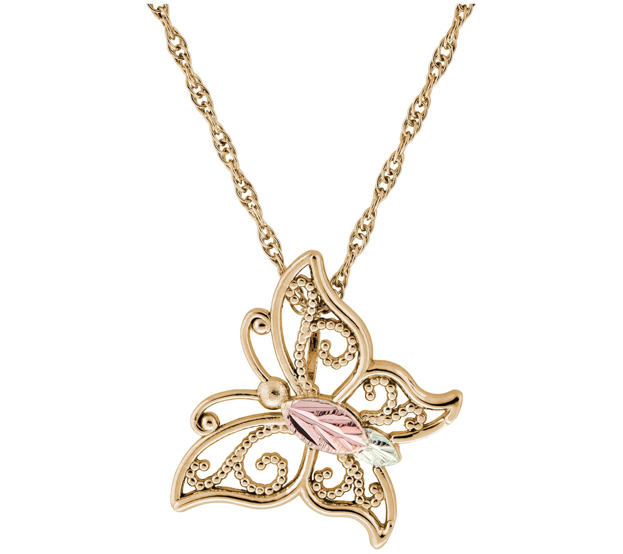 Black Hills Gold Butterfly Pendant with Chain, 10K/12K Gold