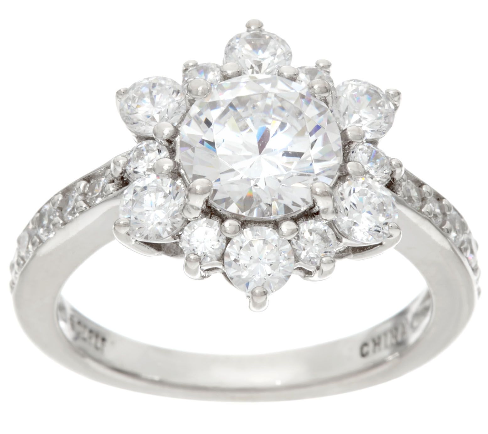 Diamonique Multi Stone Floral Design Ring, Sterling Page 1 —