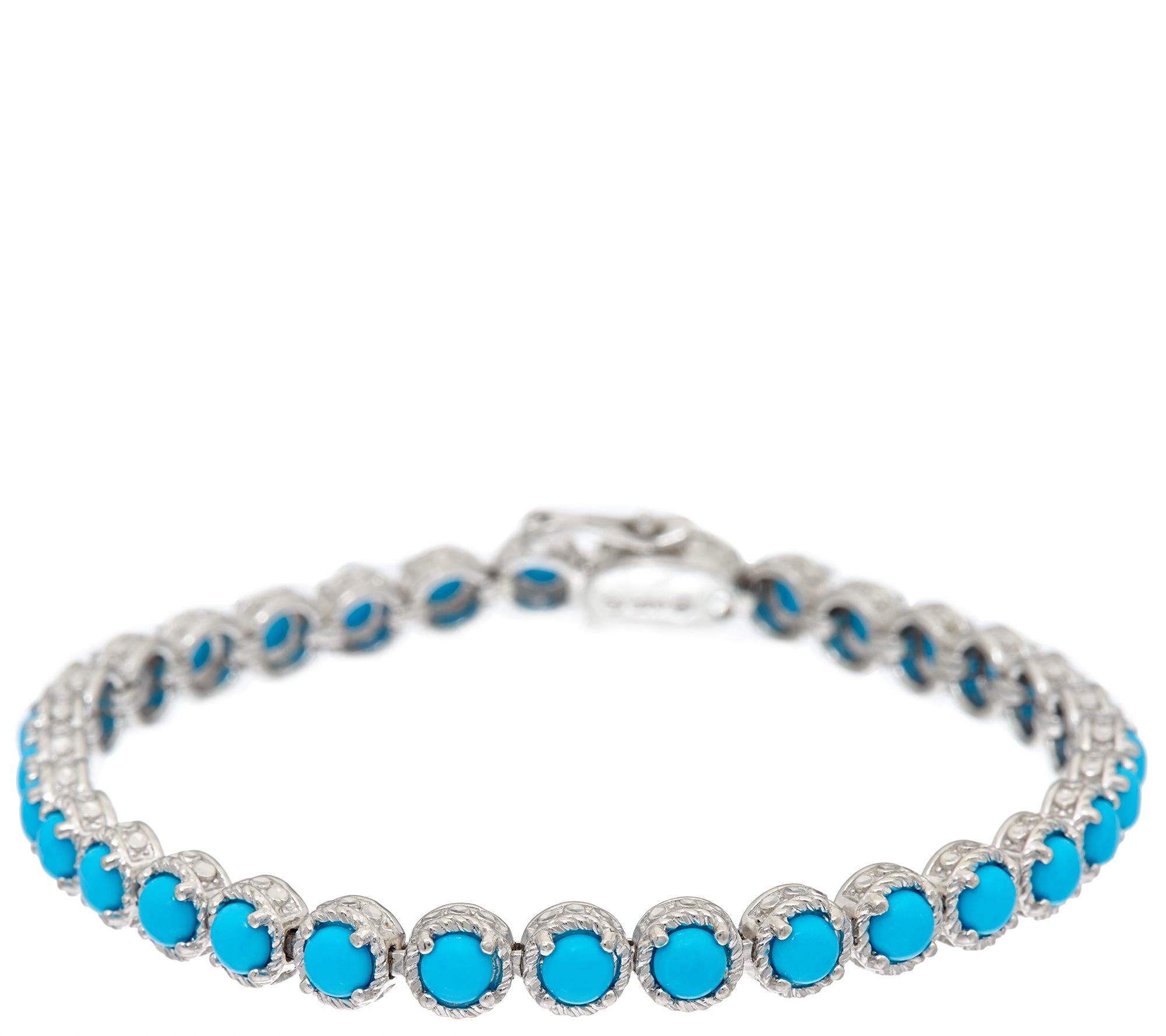 Sleeping Beauty Turquoise 8" Sterling Silver Diamond Cut Tennis