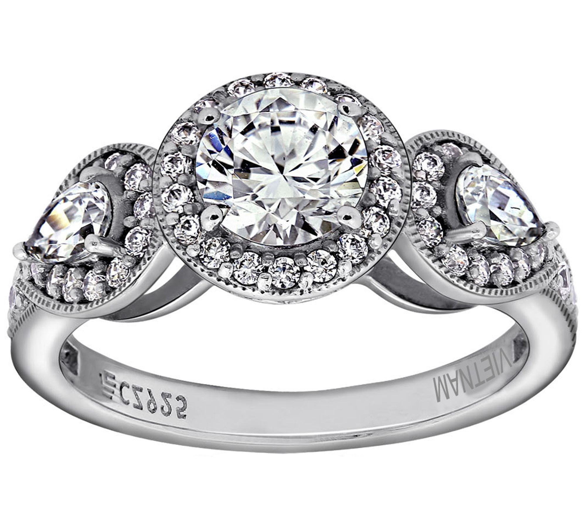 Diamonique 1.90 cttw Round & Pear Halo Ring, Platinum Clad