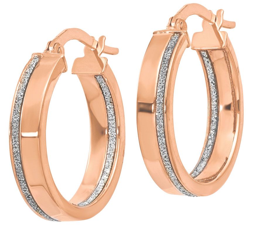 Italian Gold Glimmer Infused Round Hoop Earrings 14K