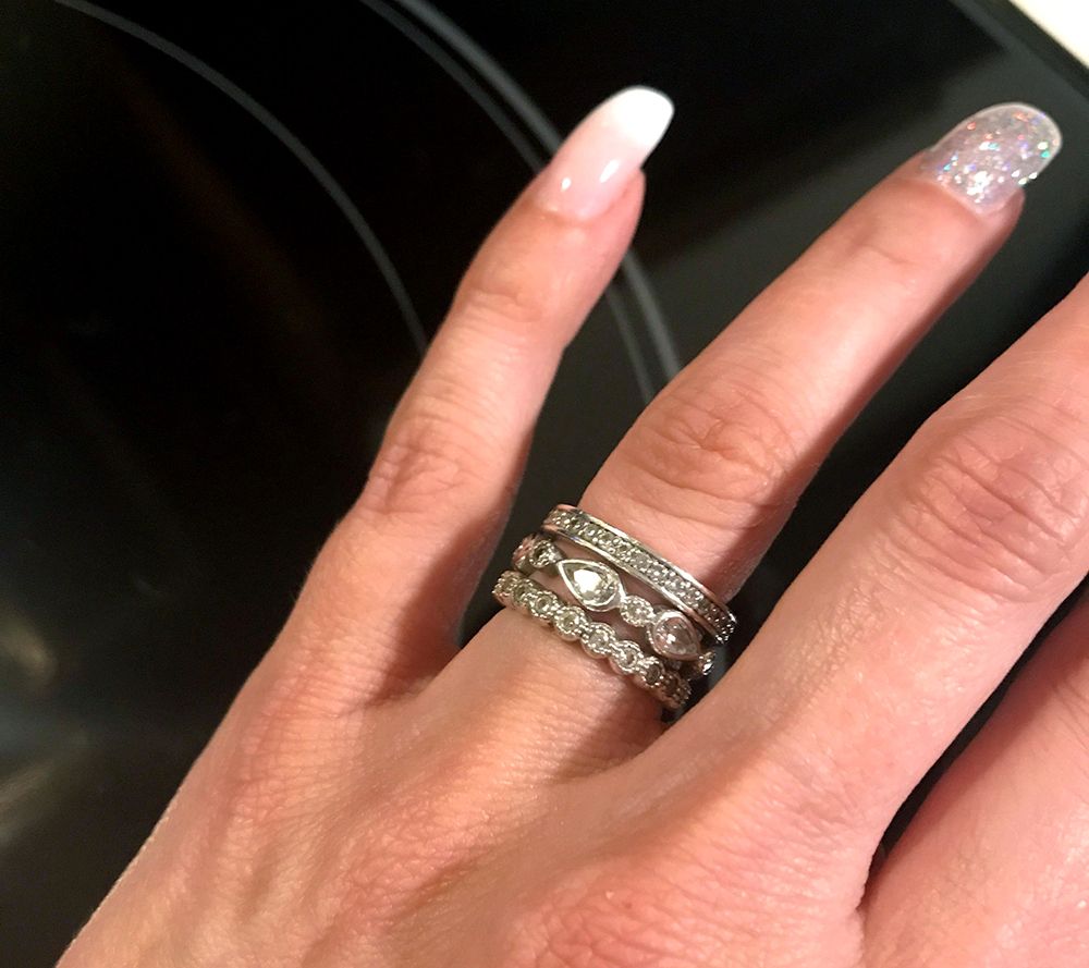Diamonique Set of 3 Stackable Rings Sterling Silver