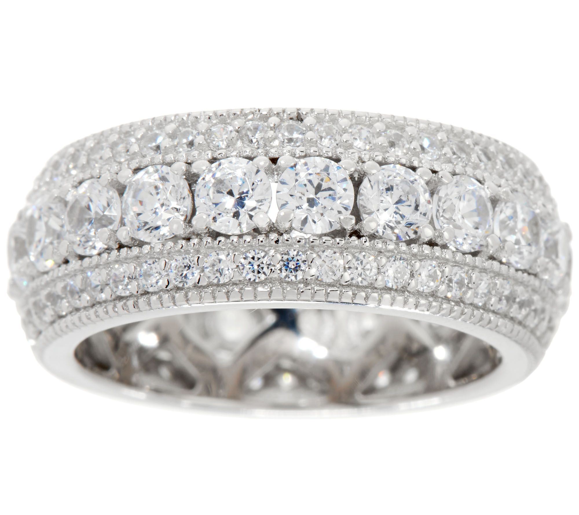 Diamonique Triple Row Eternity Band Ring, Platinum Clad Page 1 —