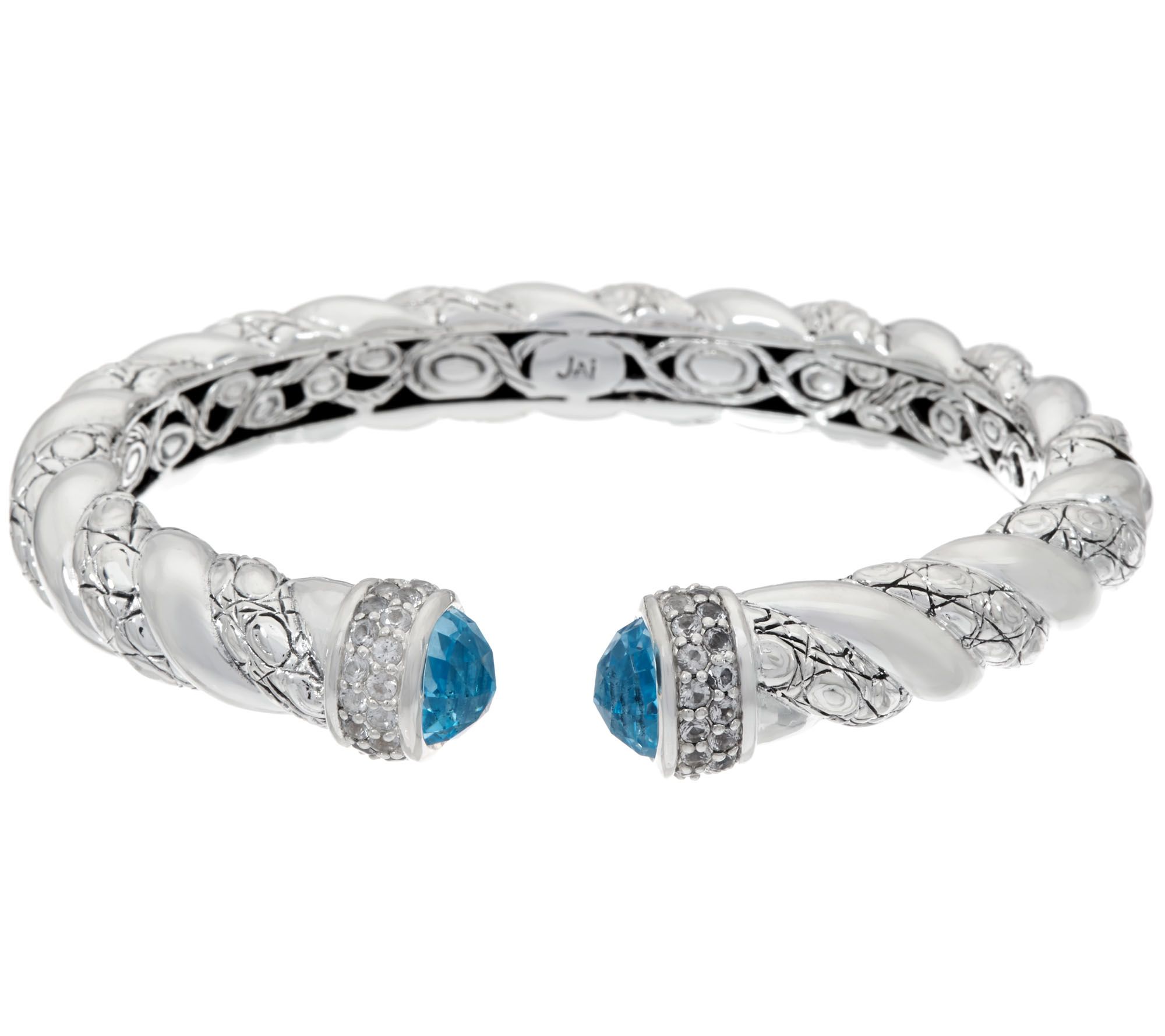 JAI Sterling Blue Topaz Croco Texture Hinged Bracelet Page 1 —