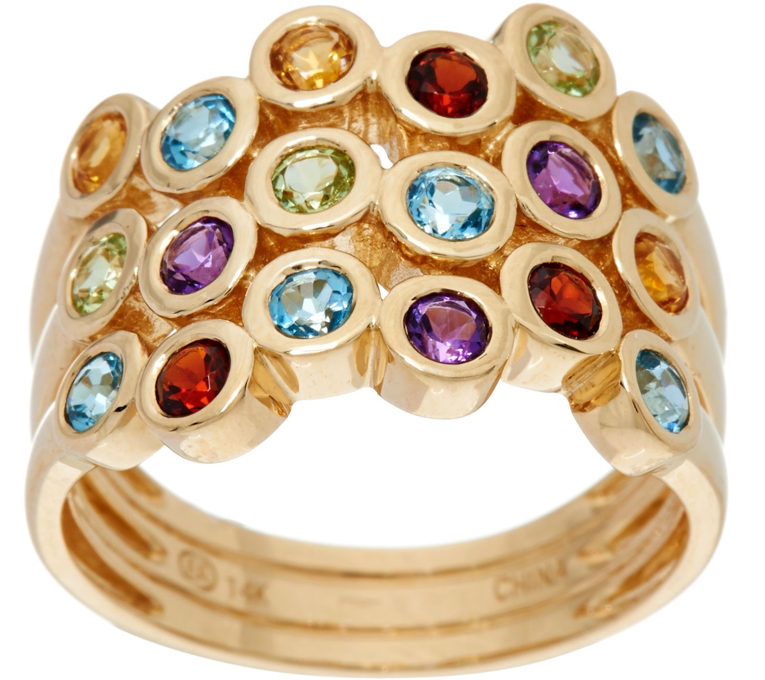 MultiGemstone Bubble Ring 14K Gold 1.20 cttw —