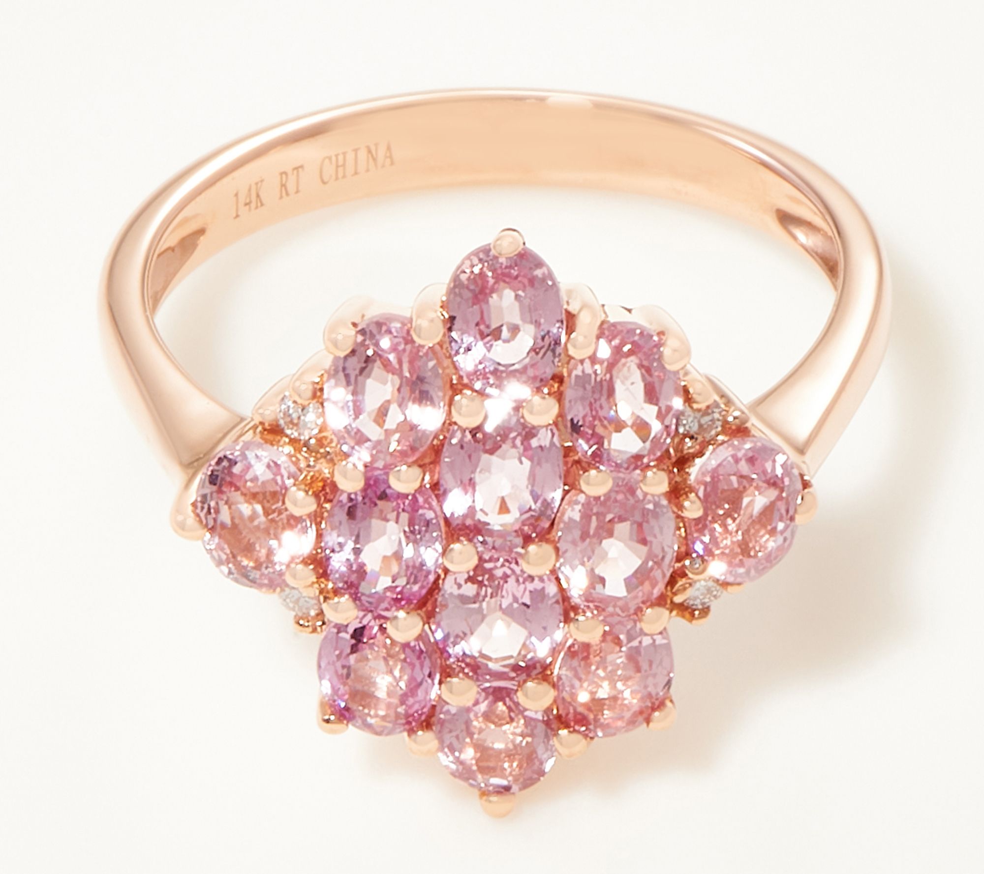 14K Rose Gold Padparadscha Sapphire & Diamond Cluster Ring, 1.70 cttw