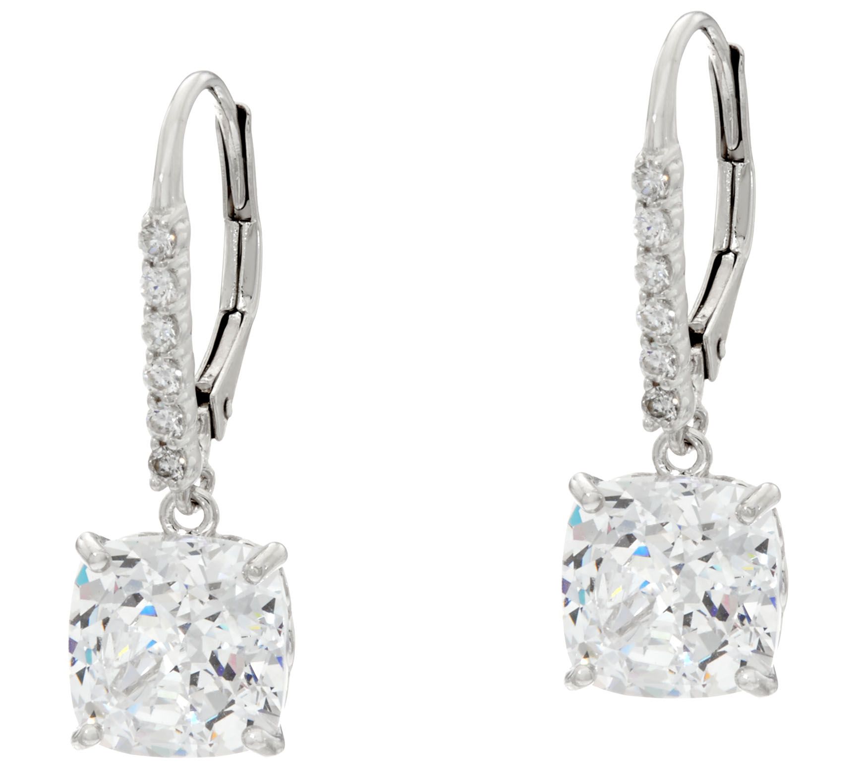 Diamonique 100Facet Leverback Earrings, Platinum Clad Page 1 —