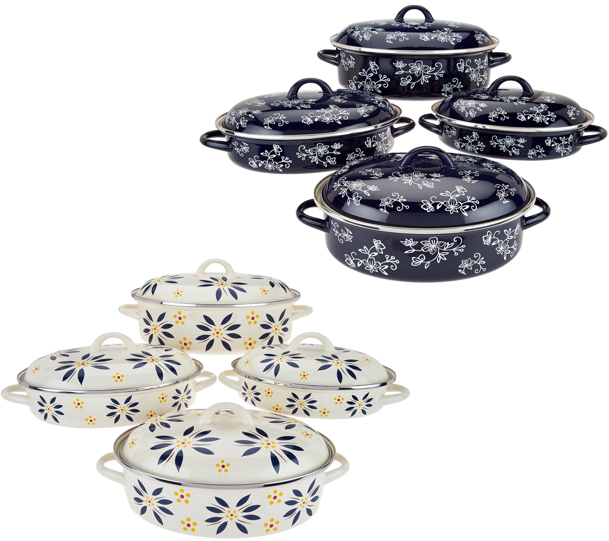 Temptations Old World or Floral Lace8pc Oval Enamel Cookware Set