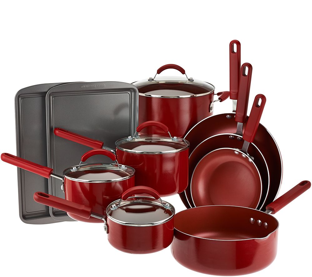 "As Is" CooksEssentials 14 Piece Porcelain Cookware Set —