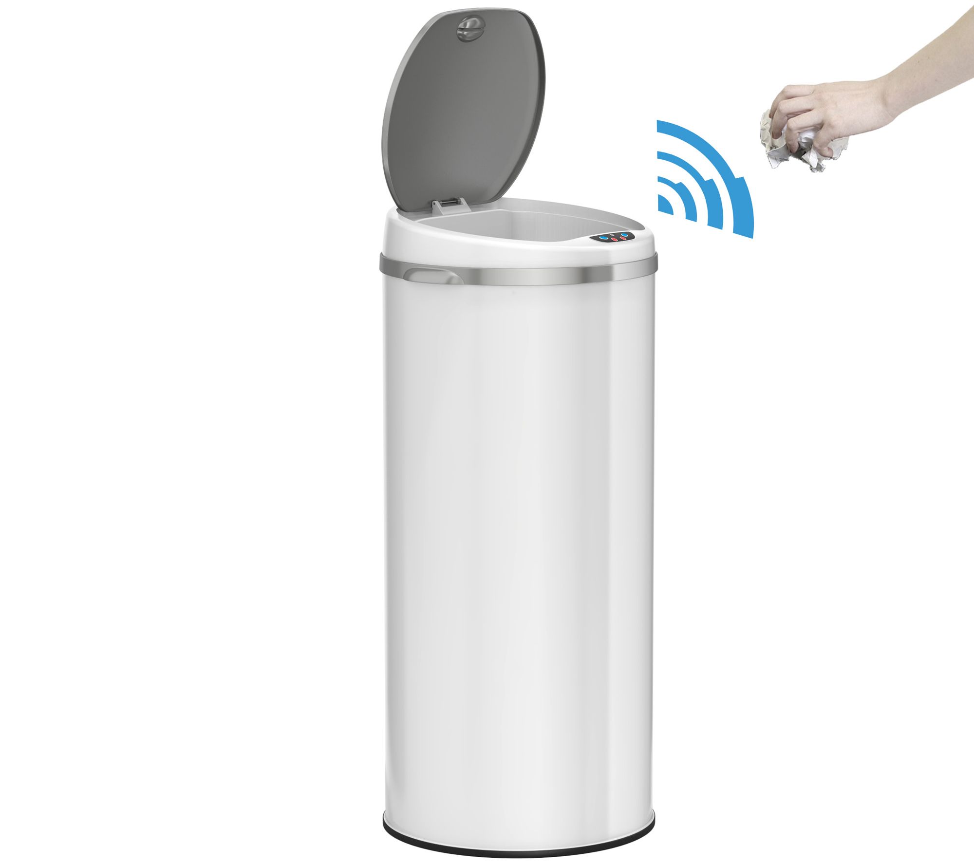 iTouchless Round 13Gallon Deodorizer Trash Can White