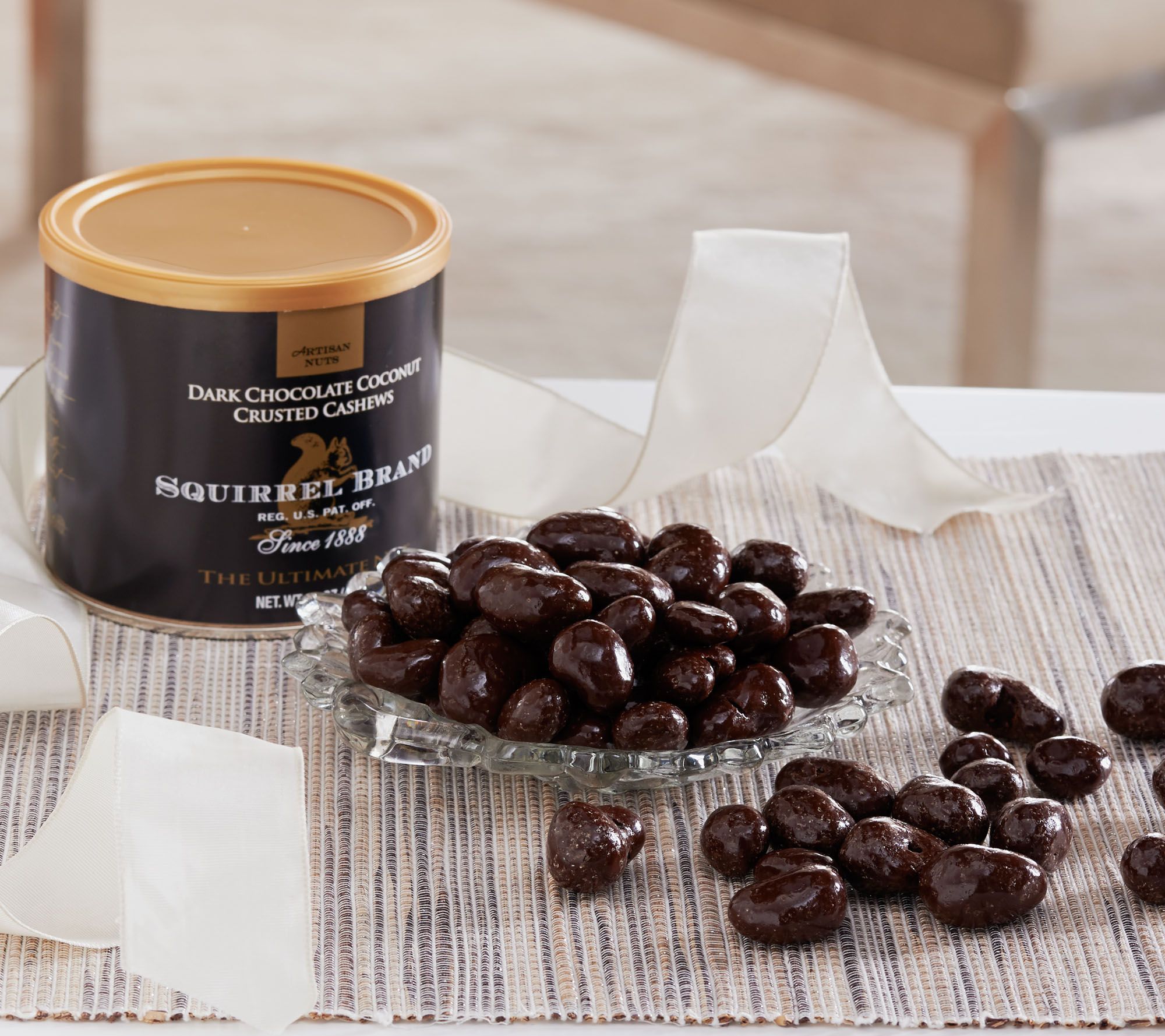 Squirrel Brand (3) 1 lb Tins Dark Chocolate Coconut Cashews —