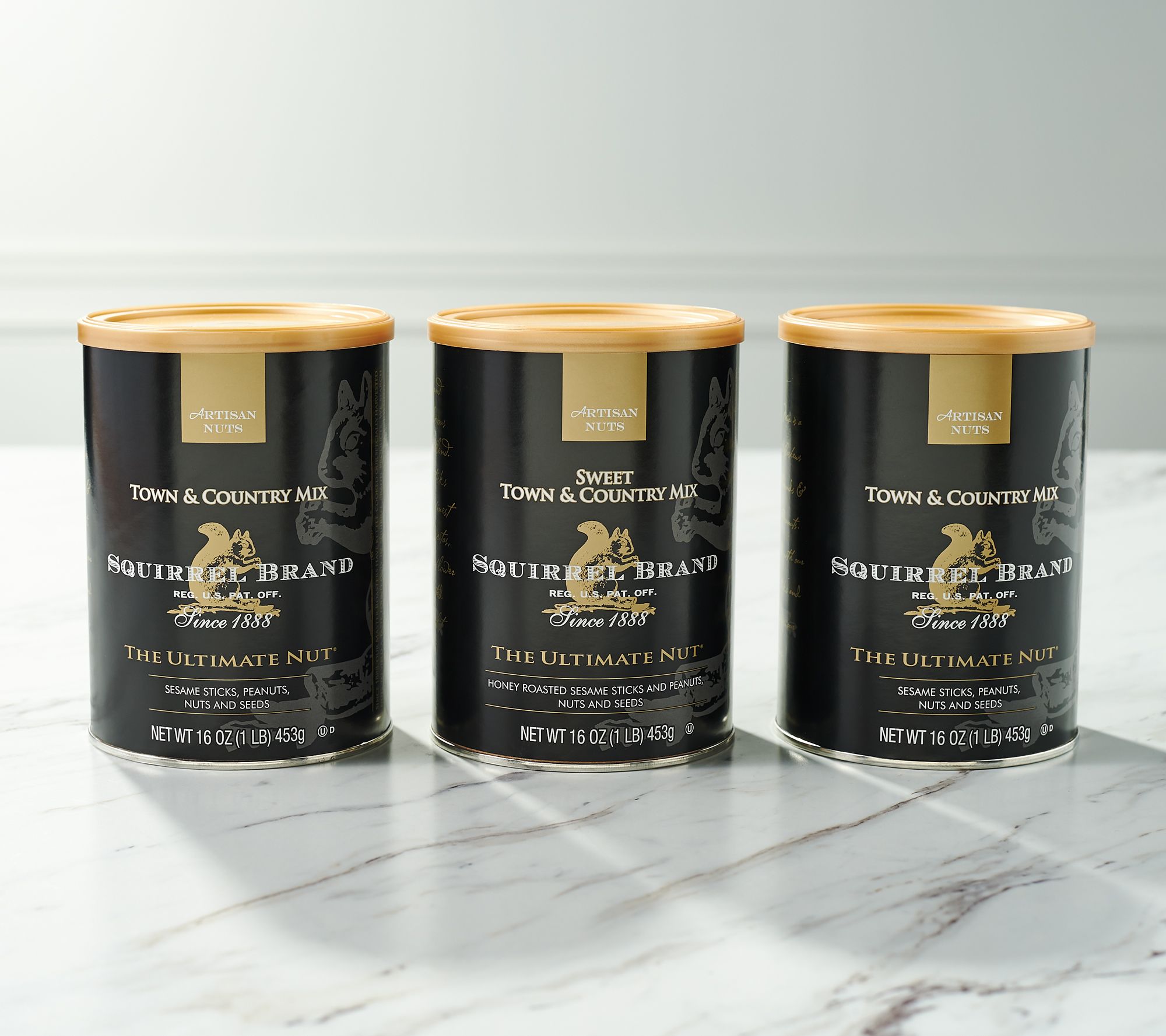 Squirrel Brand (3) 16oz Cans of Town & Country Nut Mix