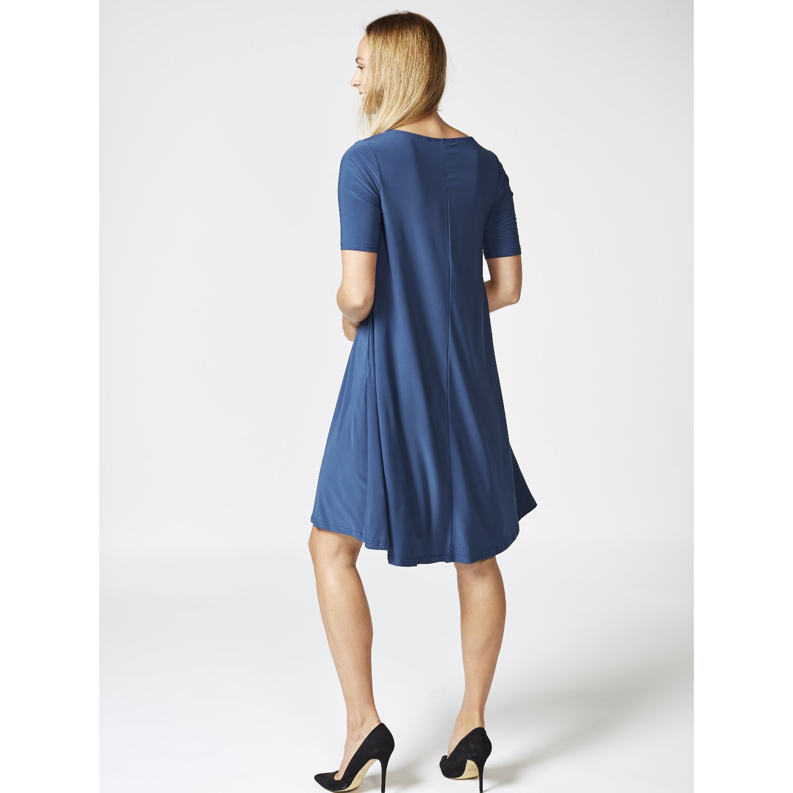Trapeze Swing Dress with Curved Hem & Pockets by Nina Leonard QVC UK