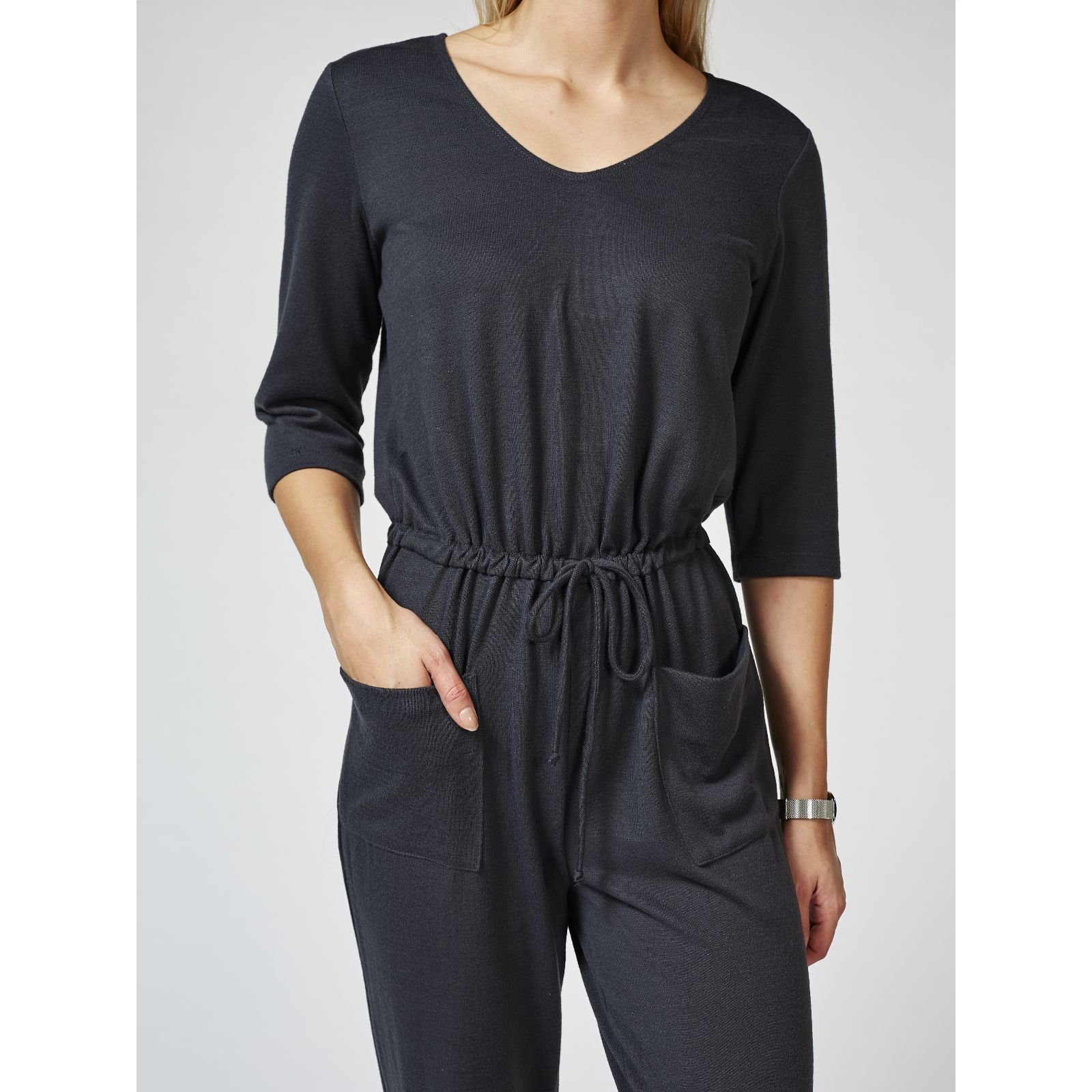 Kim & Co Soft Touch 3/4 Sleeve Drawstring Jumpsuit QVC UK