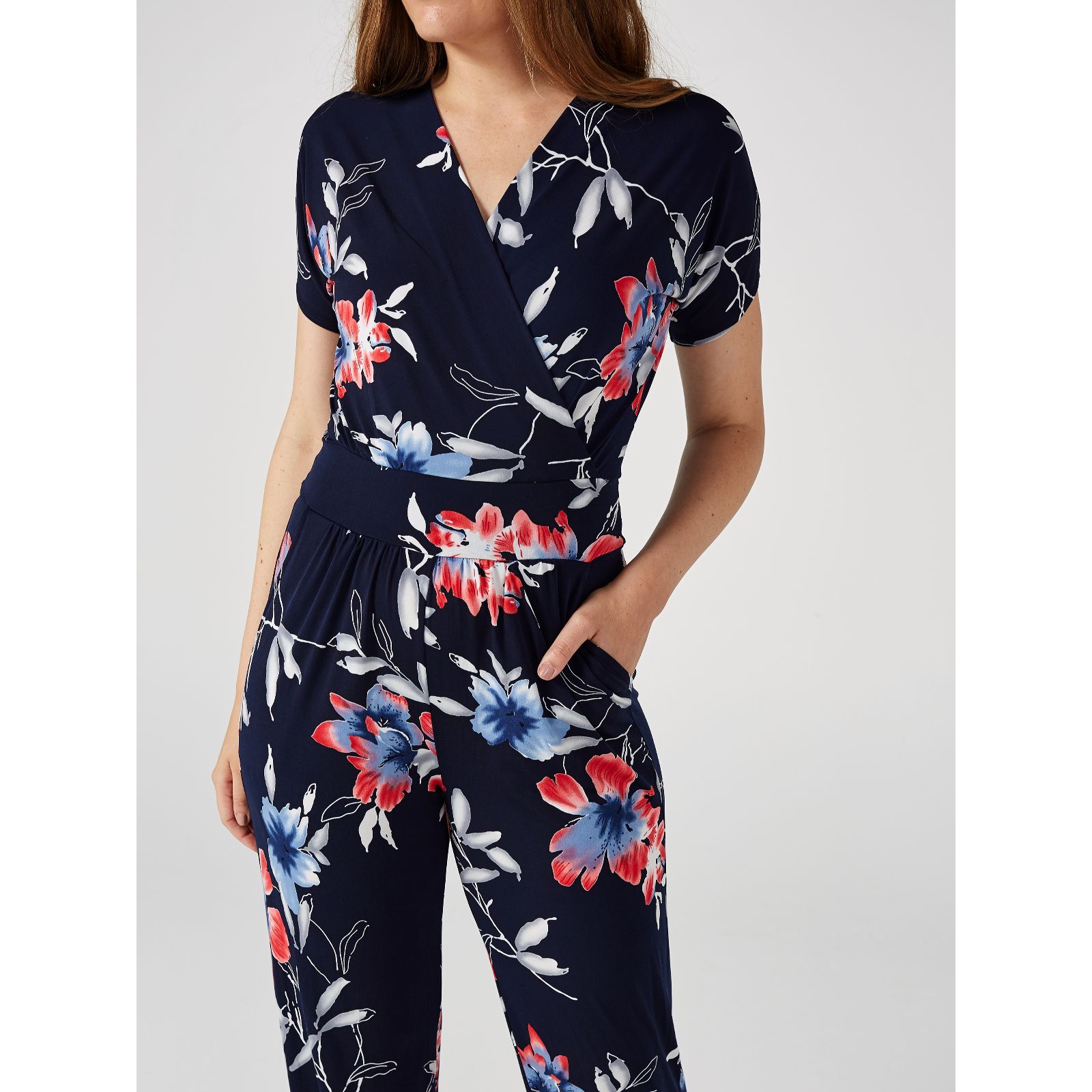 Kim & Co Printed Brazil Jersey Falling Sleeve Jumpsuit QVC UK