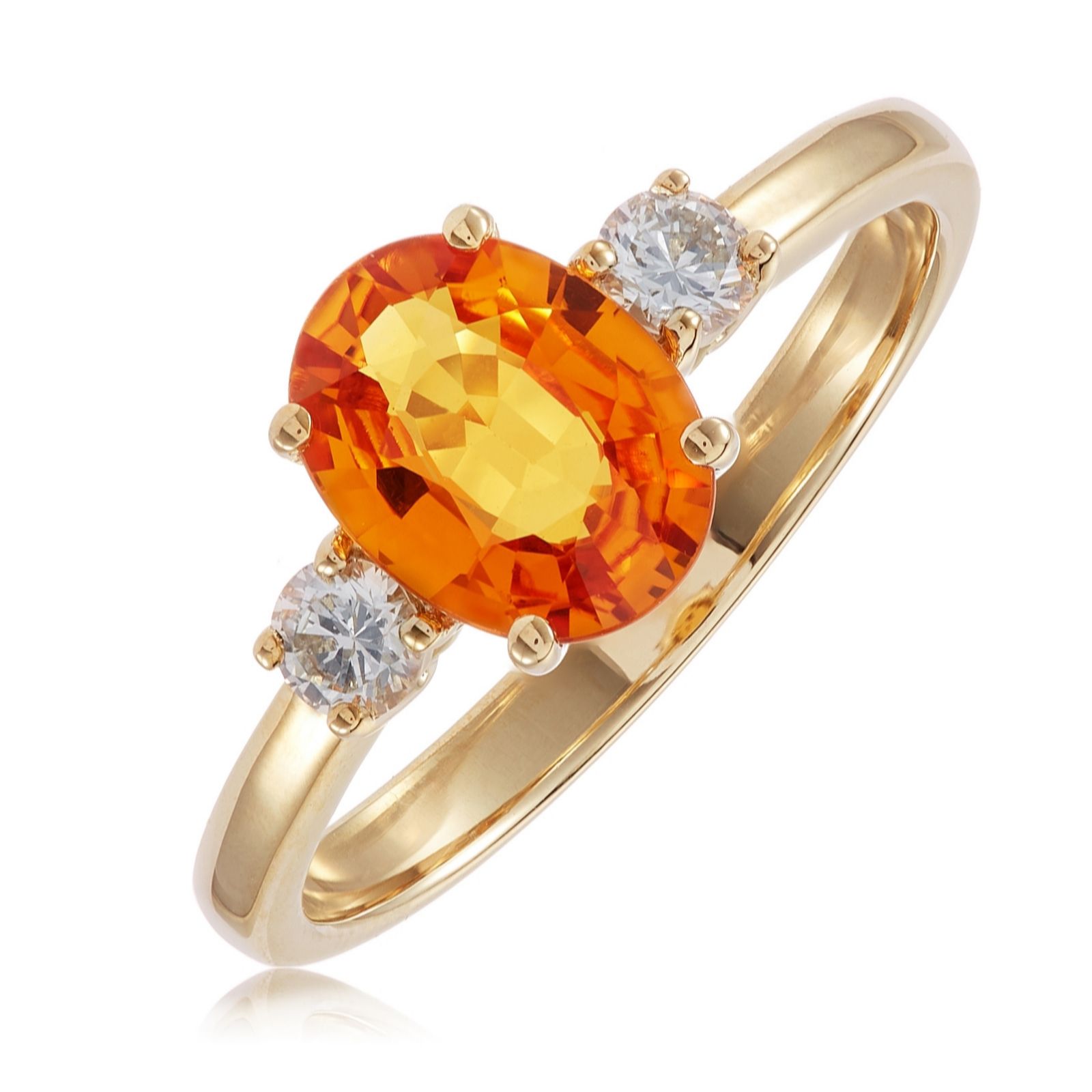 1.25ct Orange Sapphire & 0.15ct Diamond 3 Stone Ring 9ct Gold QVC UK