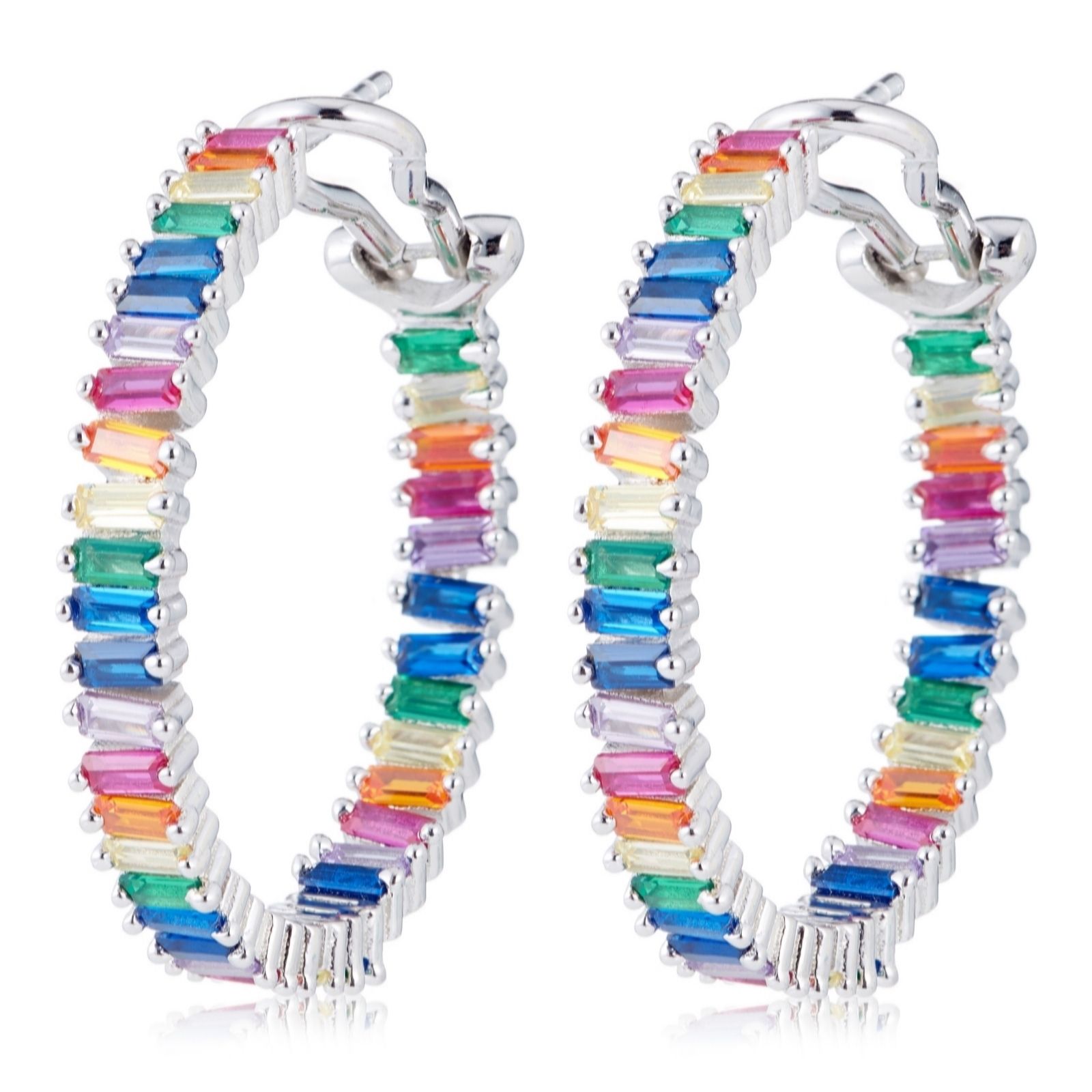 Diamonique 9ct tw Couture Rainbow Hoop Earrings Sterling Silver QVC UK