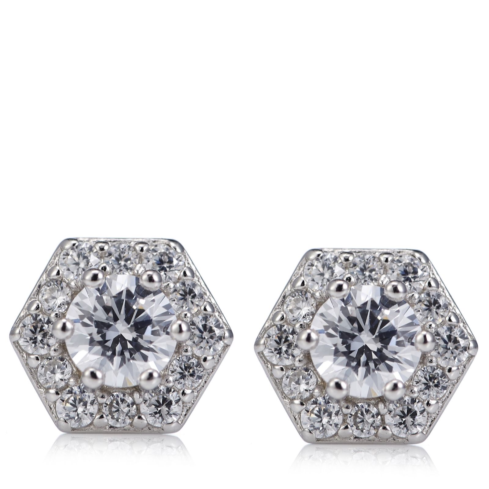 Outlet Diamonique 0.7ct tw Hexagon Stud Earrings Sterling Silver QVC UK