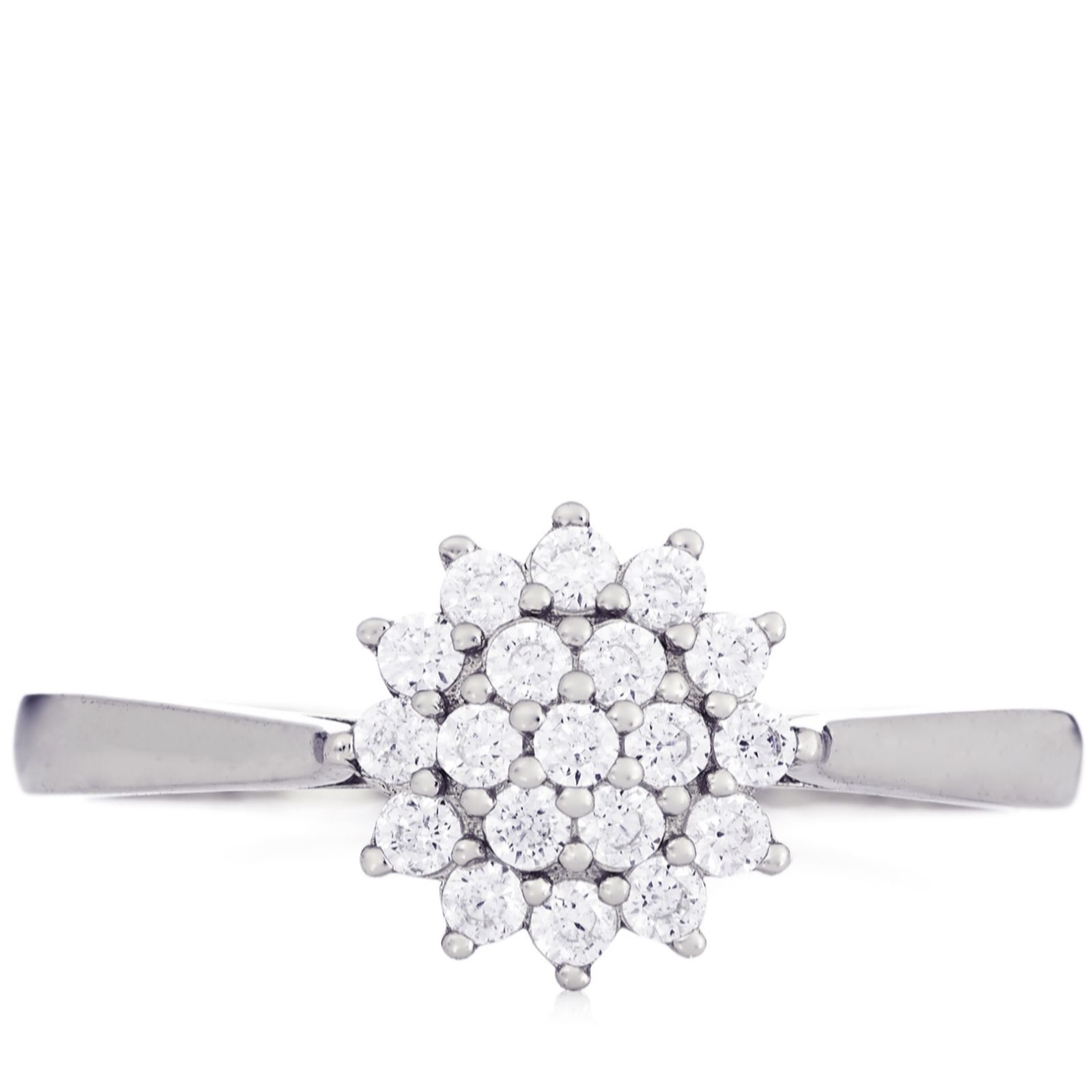 Diamonique 0.19ct tw Flower Cluster Ring Sterling Silver QVC UK