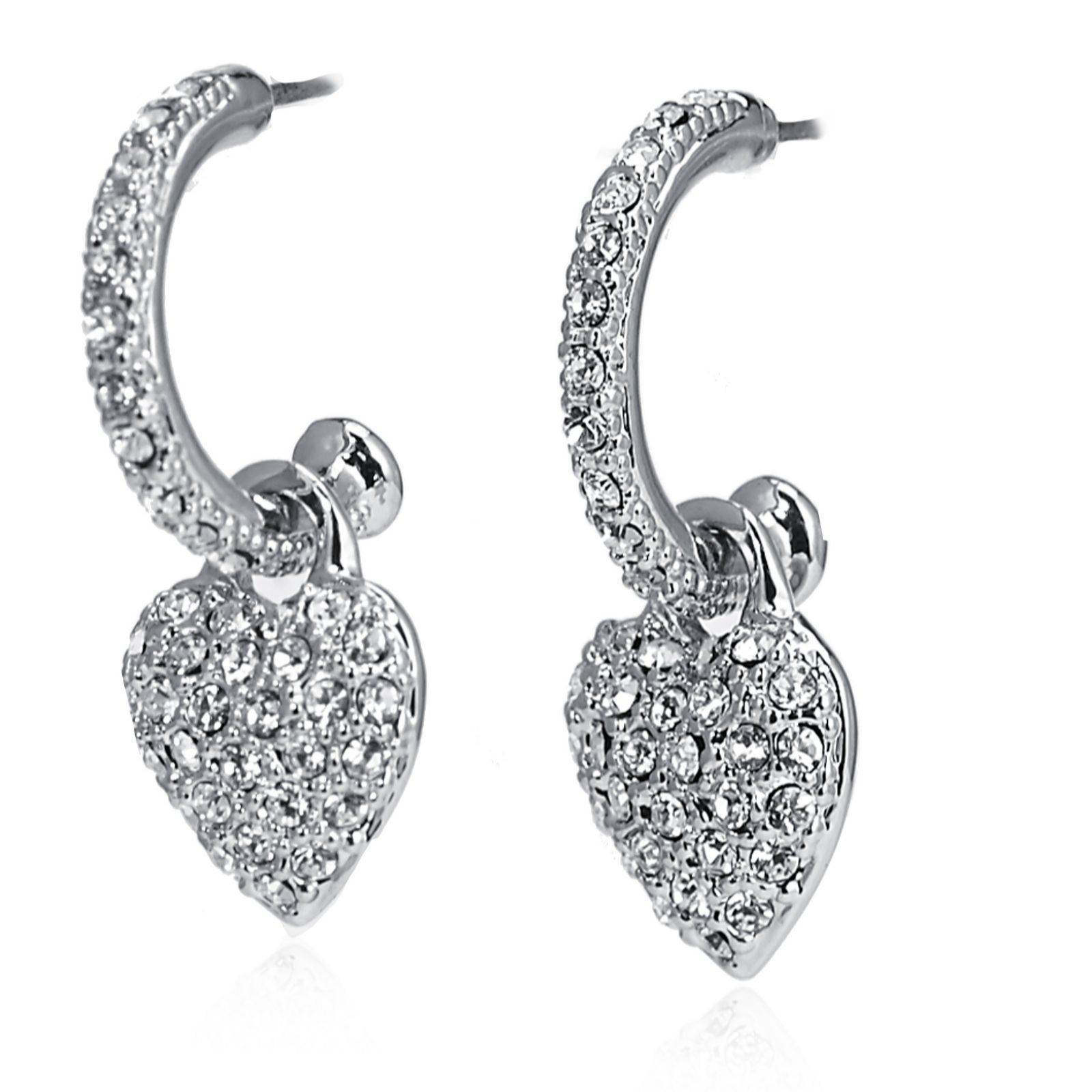 Outlet Nour Pave Crystal Heart Charm Hoop Earrings Page 1 QVC UK