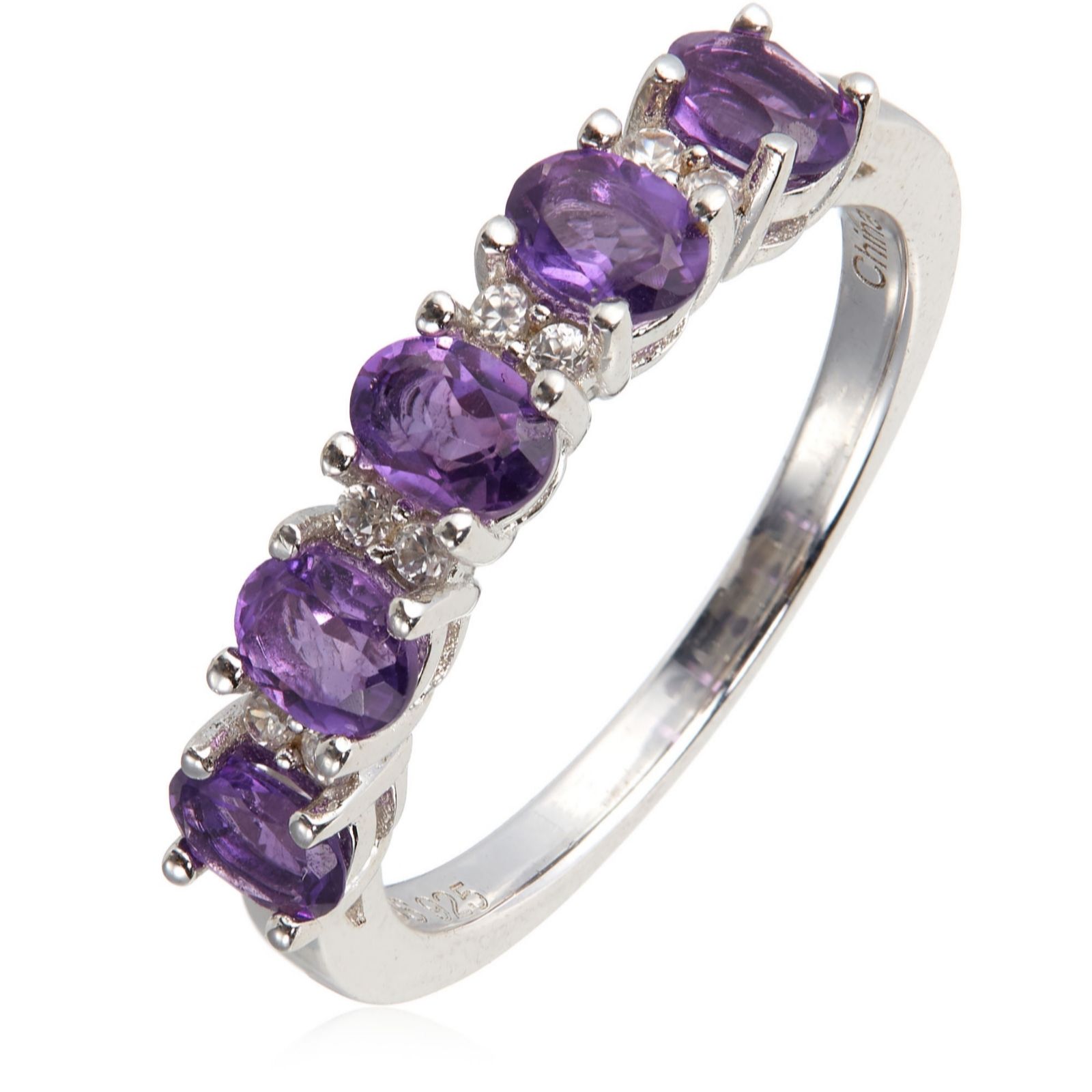 0.75ct Amethyst 5 Stone Ring Sterling Silver QVC UK