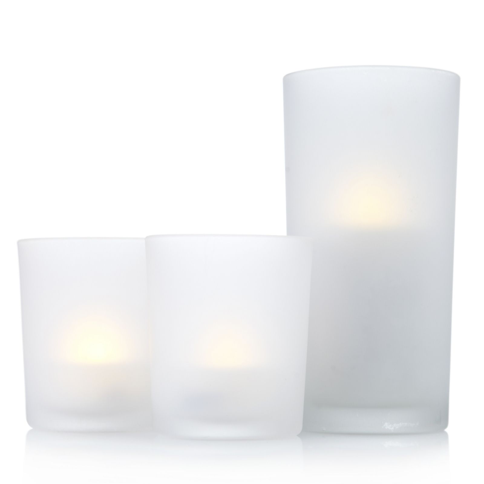 Set of 3 Flameless Stub Candles in Frosted Holders QVC UK