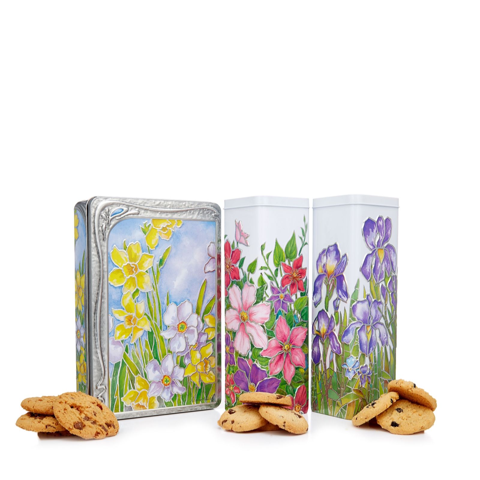 Churchill's Confectionery Set of 3 Flower Tins with Biscuits QVC UK