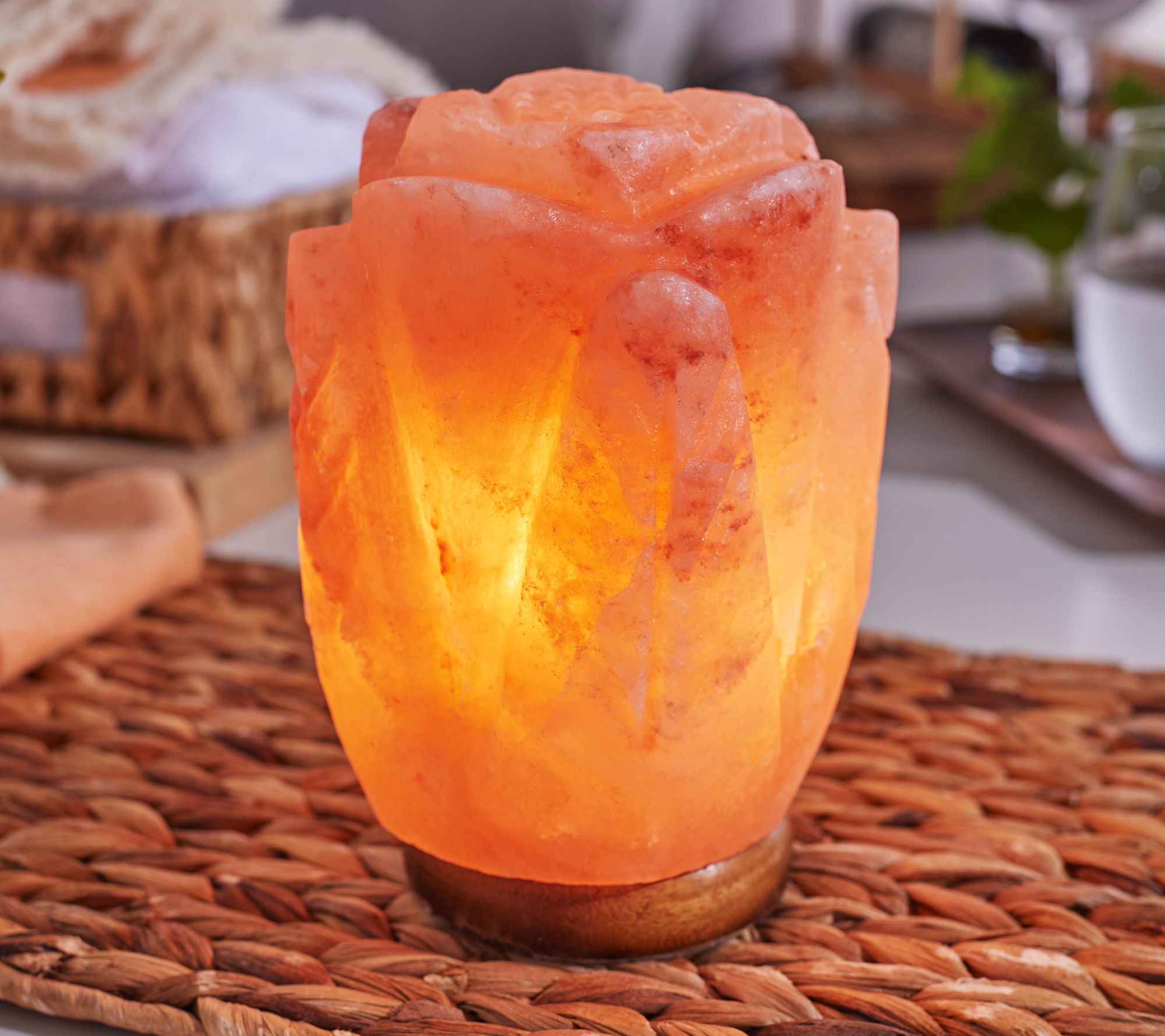 RevitaSpa Himalayan Salt Crystal Lotus Flower Lamp w/ Dimmer