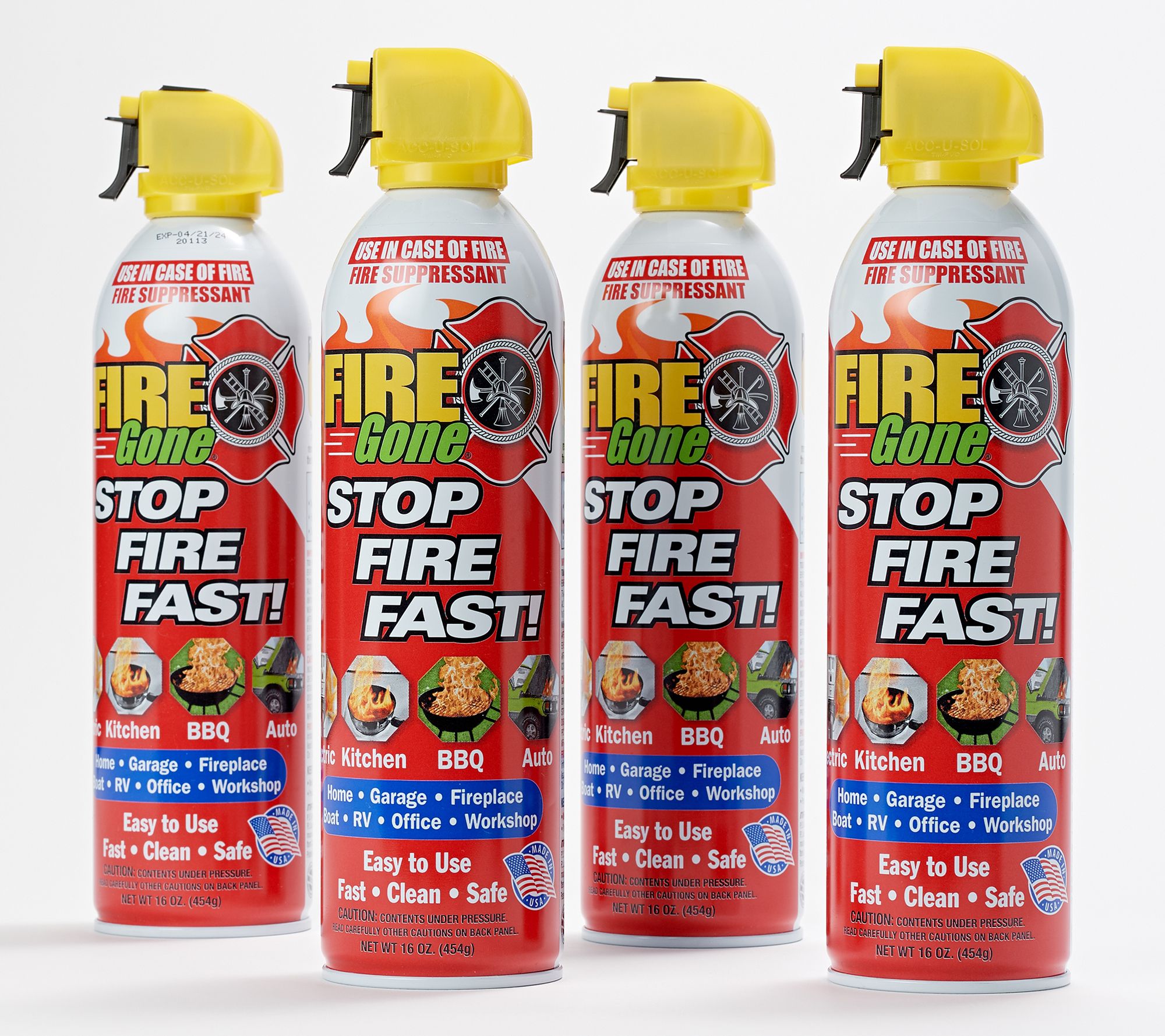 Fire Gone Set of (4) 16oz Fire Suppressant Spray Cans